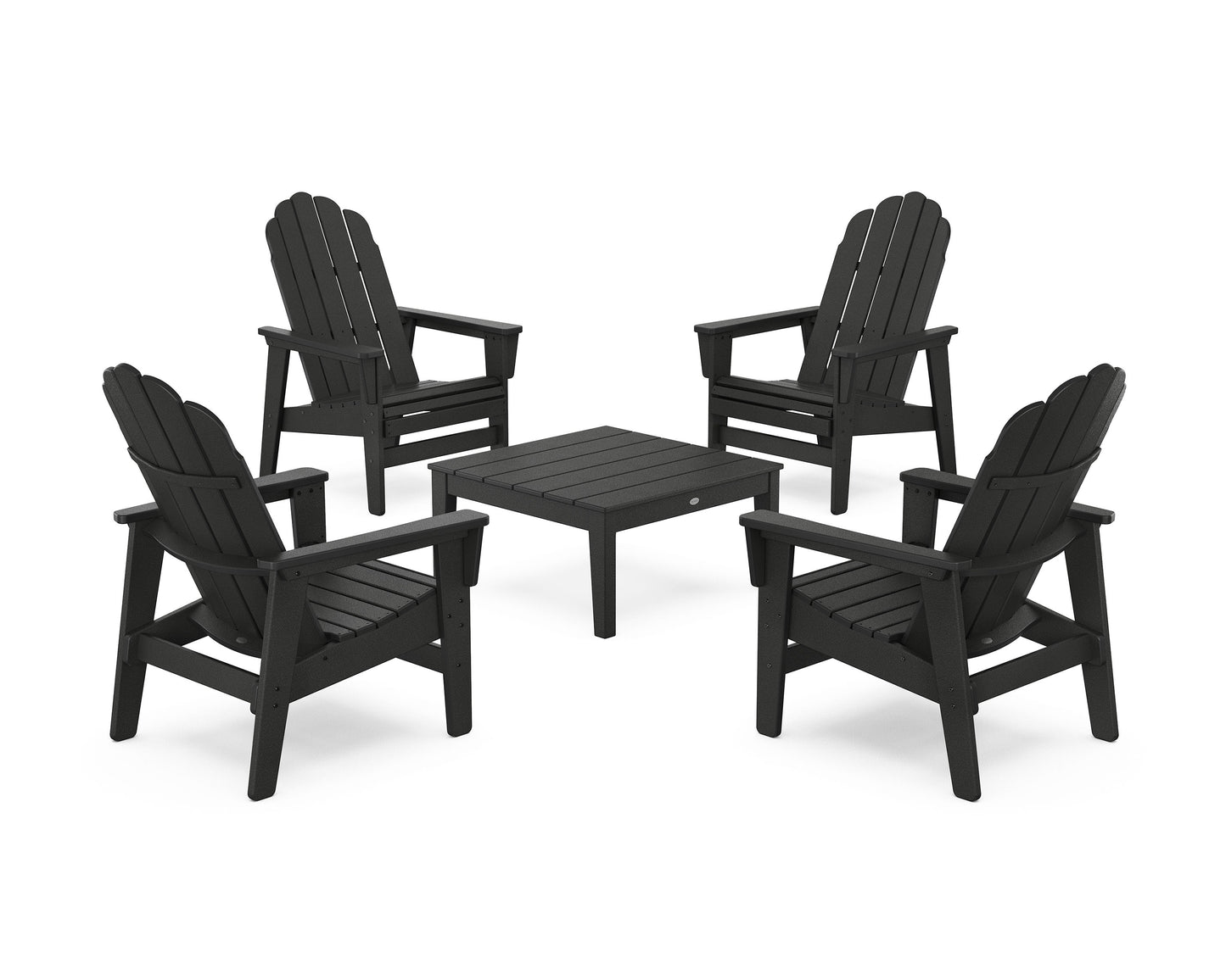 POLYWOOD 5-Piece Vineyard Grand Upright Adirondack Chair Conversation Group — Black