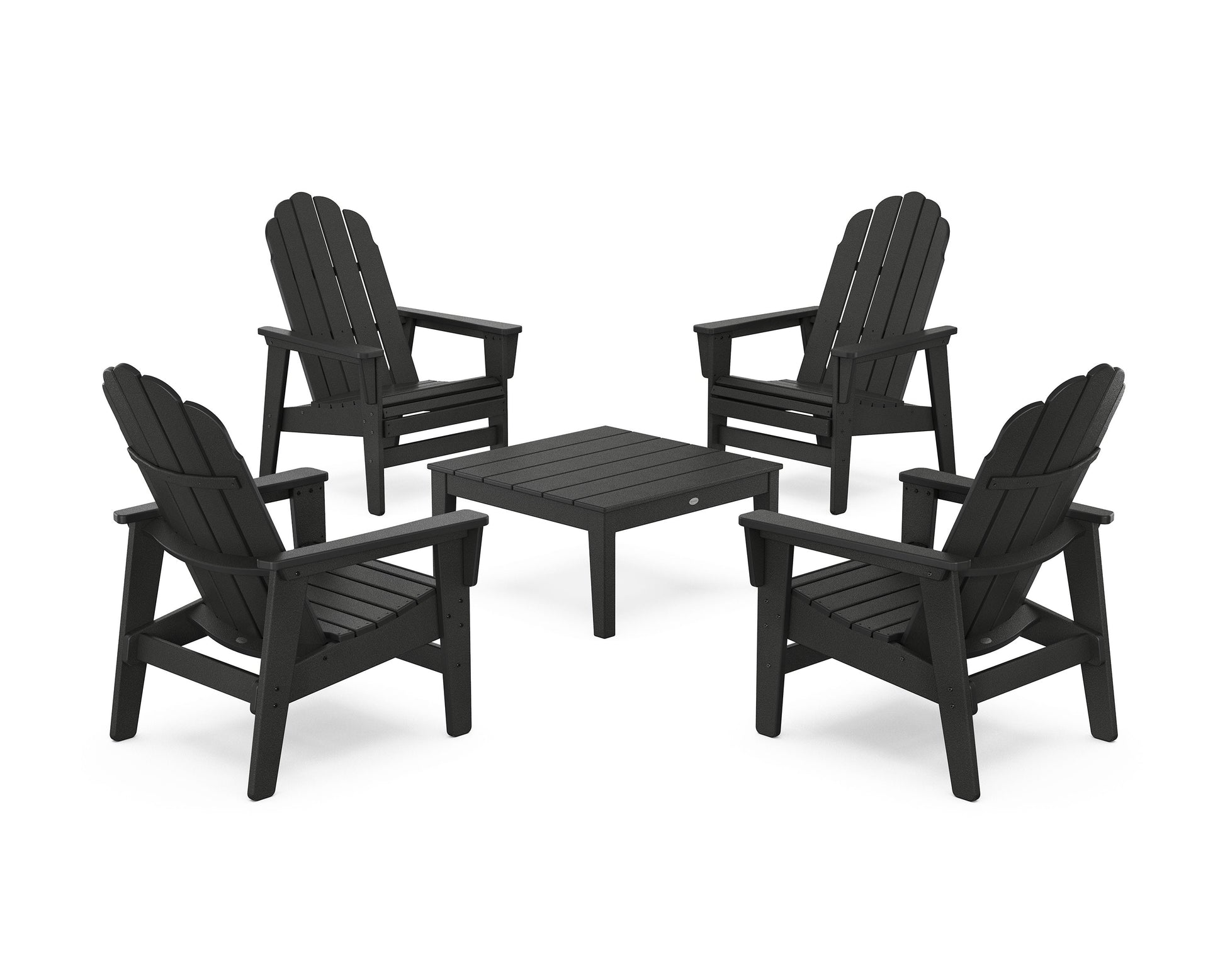 POLYWOOD 5-Piece Vineyard Grand Upright Adirondack Chair Conversation Group — Black