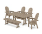 POLYWOOD Vineyard Curveback Adirondack Chair 6-Piece Farmhouse Dining Set with Trestle Legs and Bench — Vintage Sahara