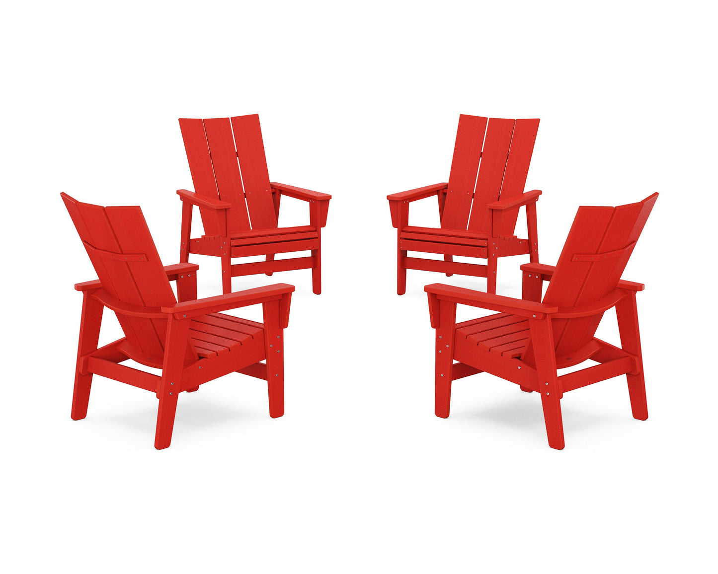 POLYWOOD 4-Piece Modern Grand Upright Adirondack Chair Conversation Set — Sunset Red