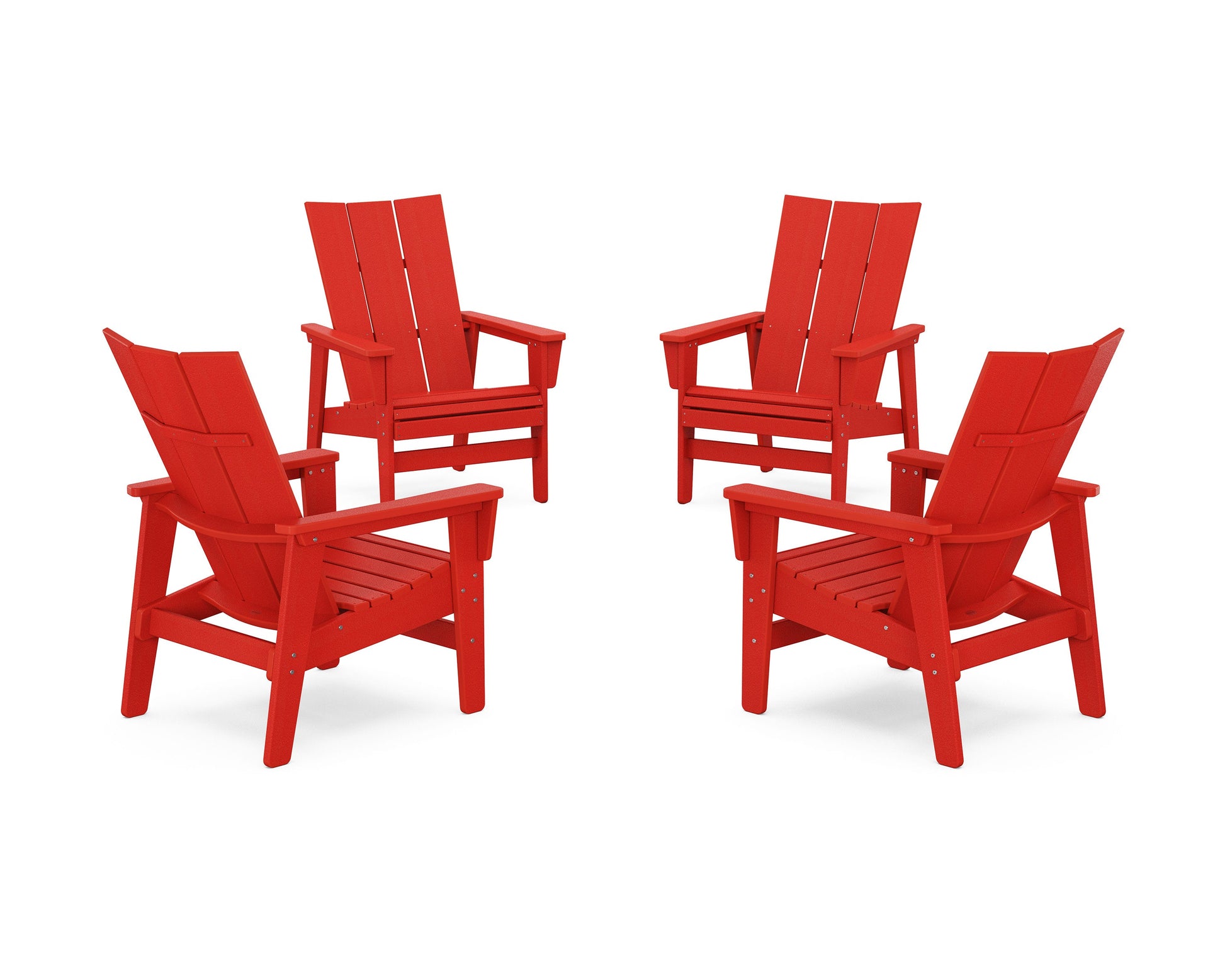 POLYWOOD 4-Piece Modern Grand Upright Adirondack Chair Conversation Set — Sunset Red