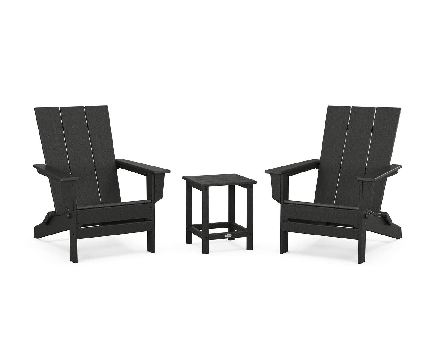 POLYWOOD 3-Piece Modern Studio Folding Adirondack Set — Black
