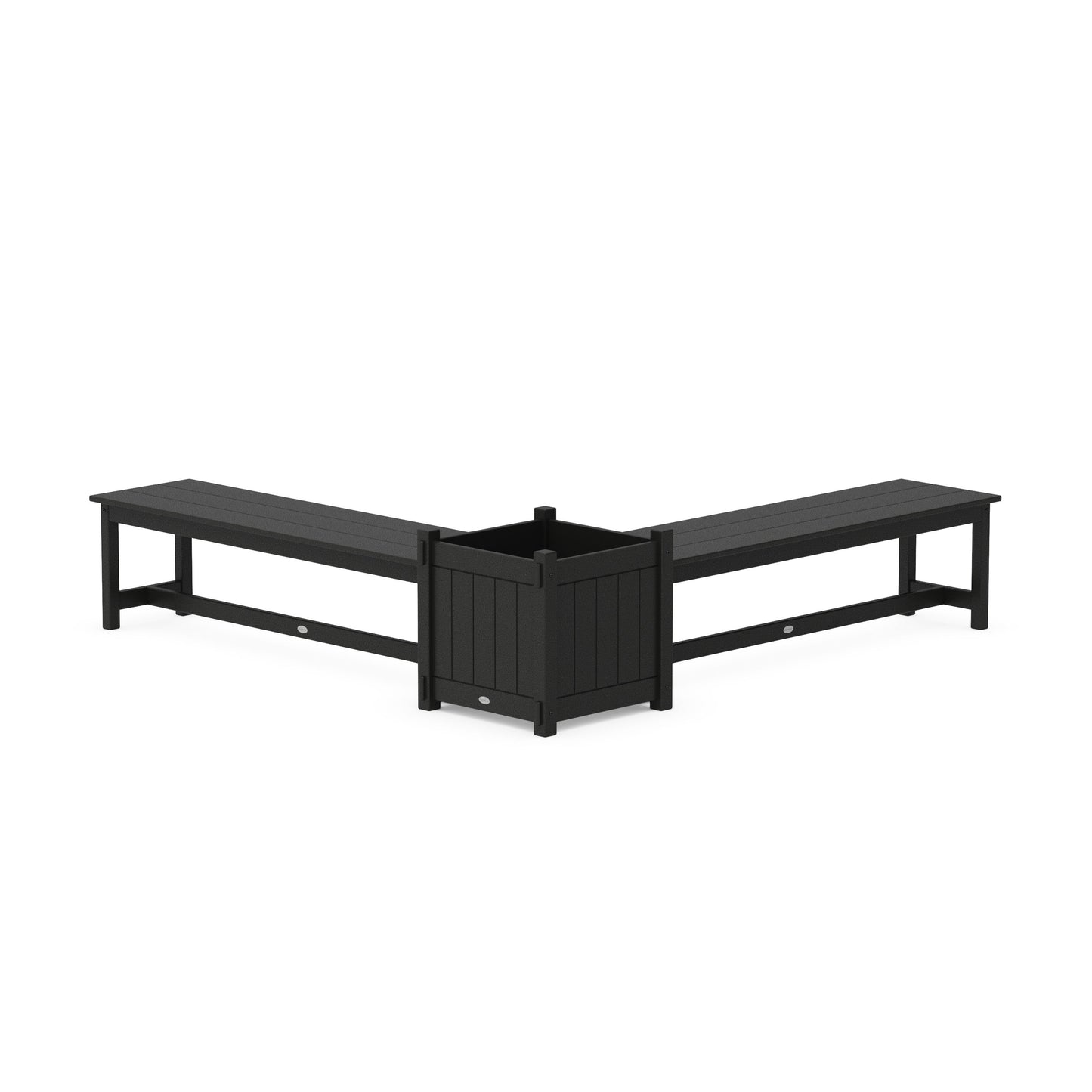 POLYWOOD 60" Vineyard L- Shaped Planter Bench Set- Large — Black