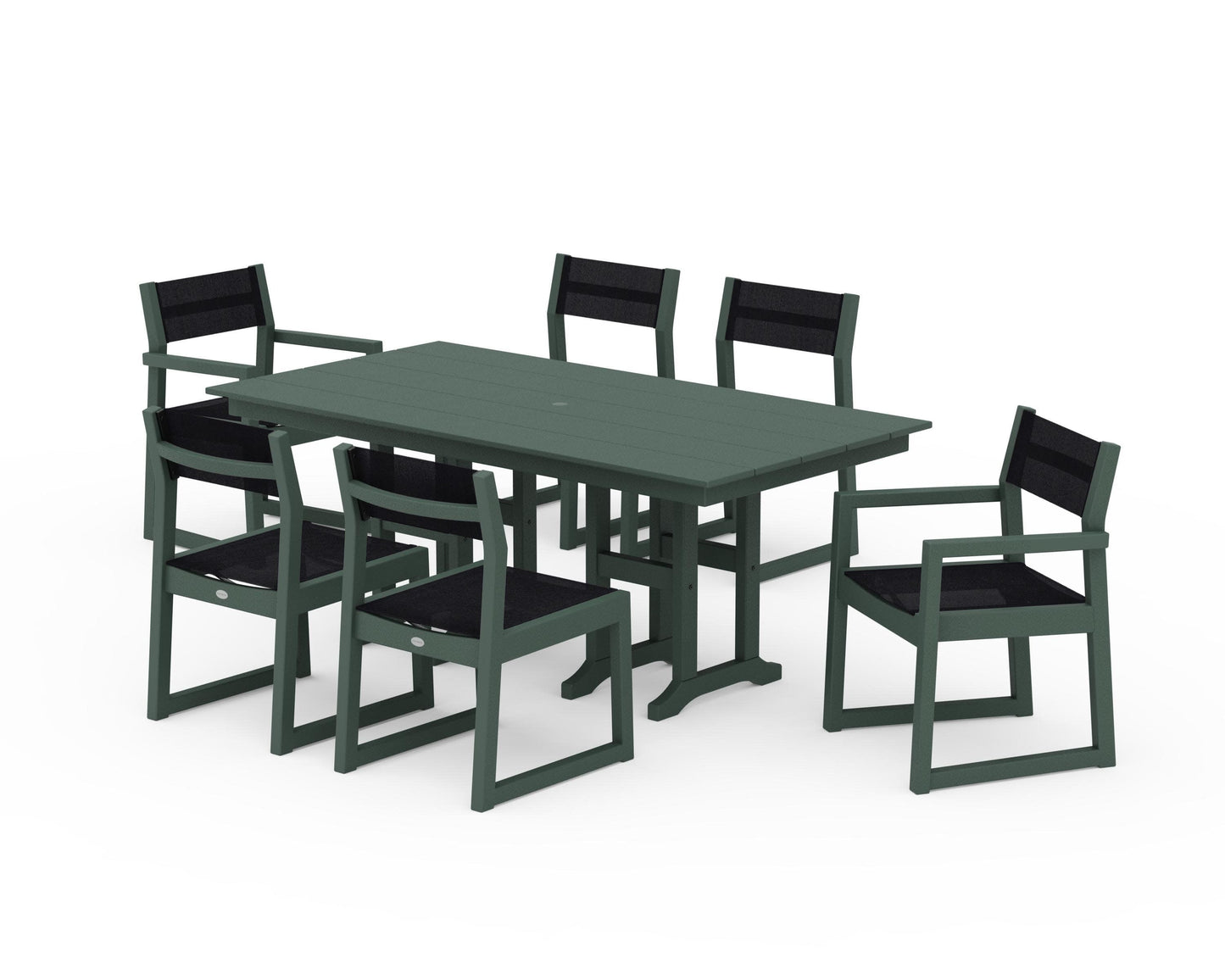 POLYWOOD EDGE Sling 7-Piece Farmhouse Dining Set — Green / Black Sling