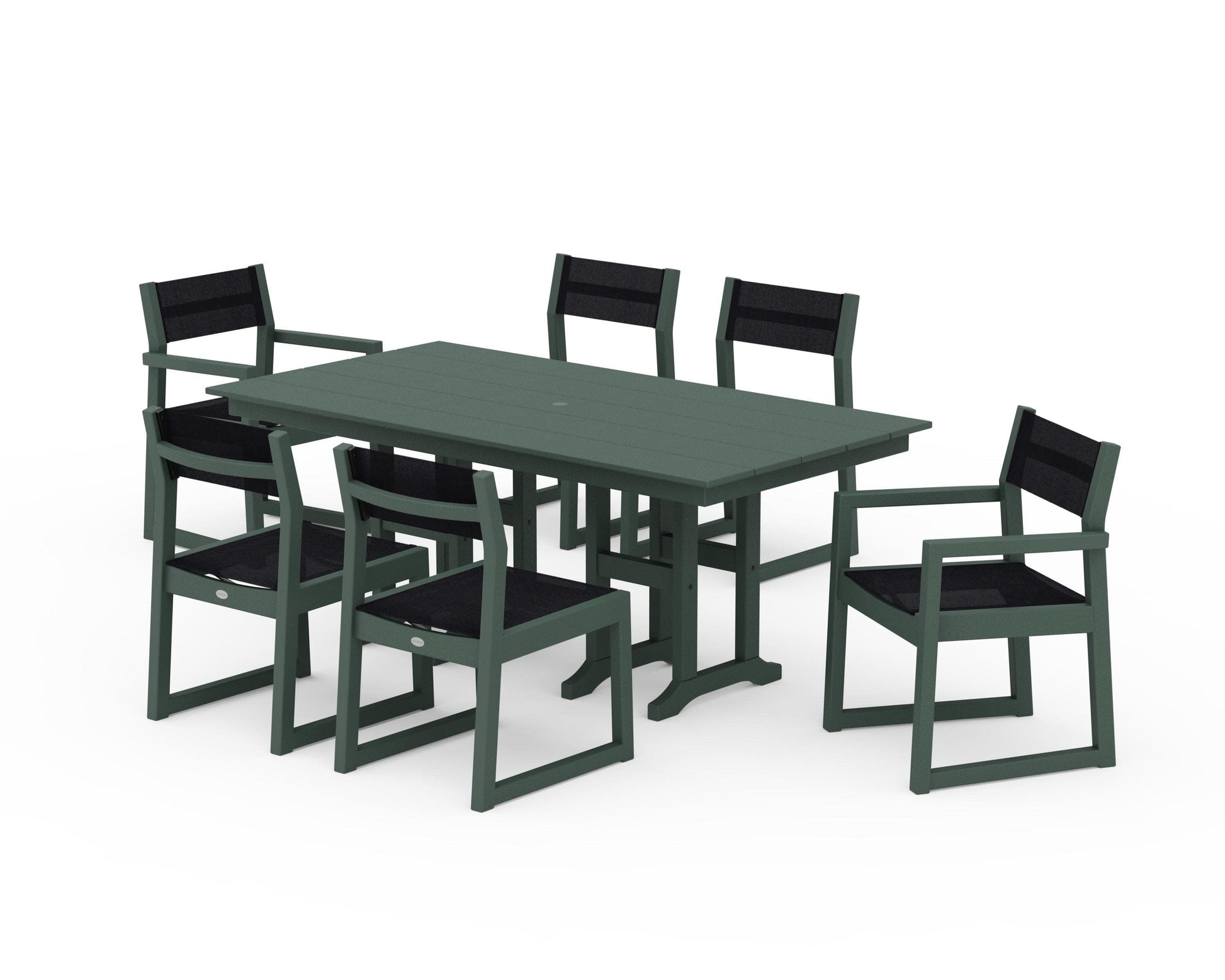 POLYWOOD EDGE Sling 7-Piece Farmhouse Dining Set — Green / Black Sling