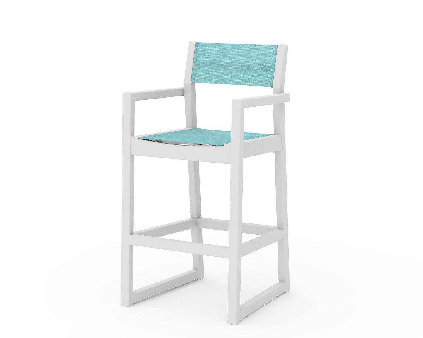 POLYWOOD EDGE Sling Bar Arm Chair — Vintage White / Dupioni Aquamarine Sling