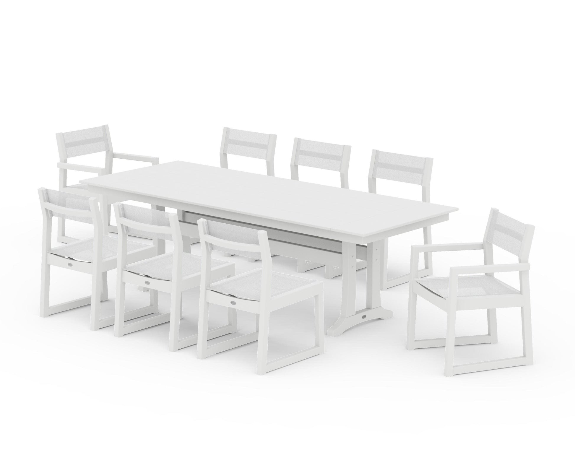 POLYWOOD EDGE Sling 9-Piece Farmhouse Trestle Dining Set — White / White Sling