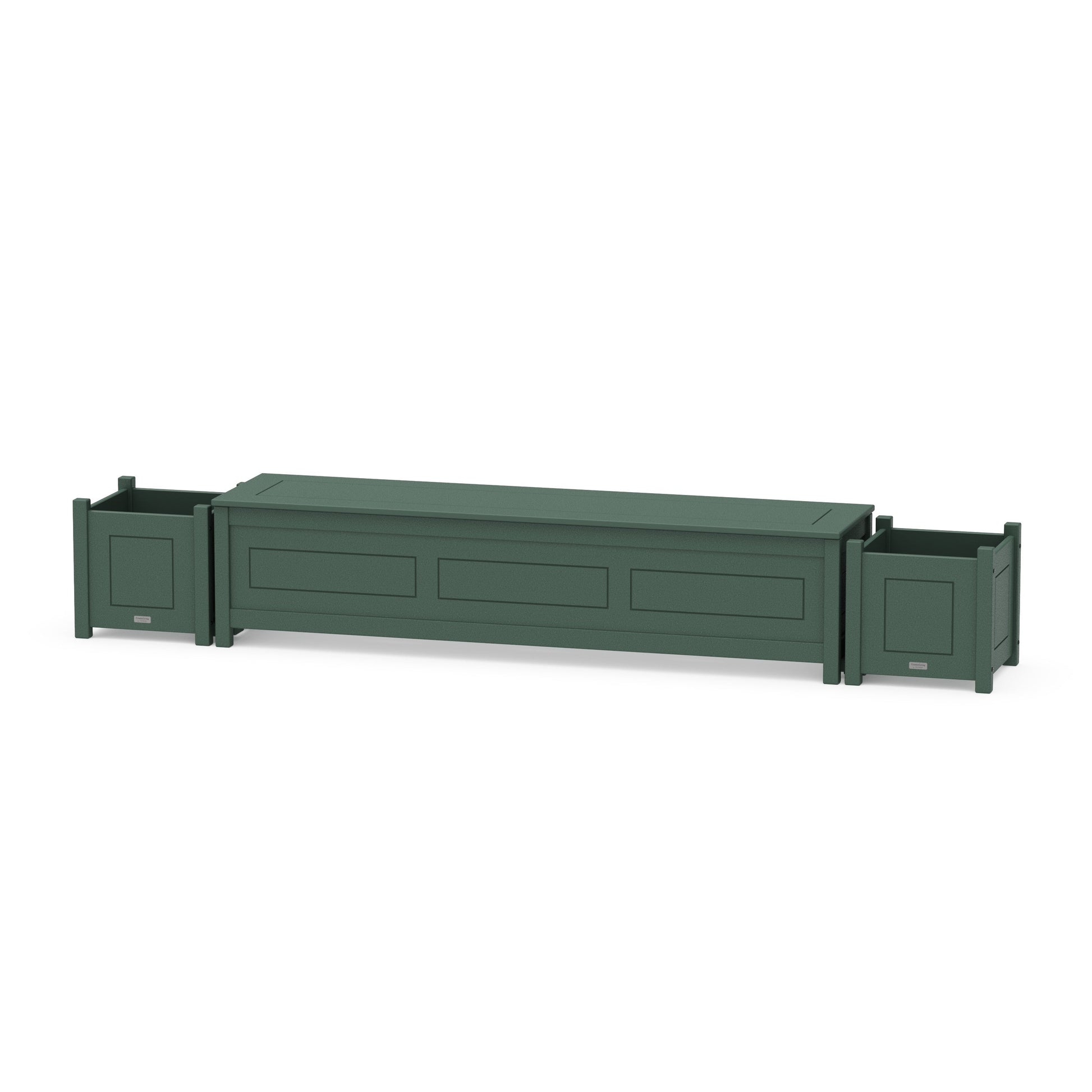 POLYWOOD 72" Country Living Straight Planter Storage Bench Set — Green