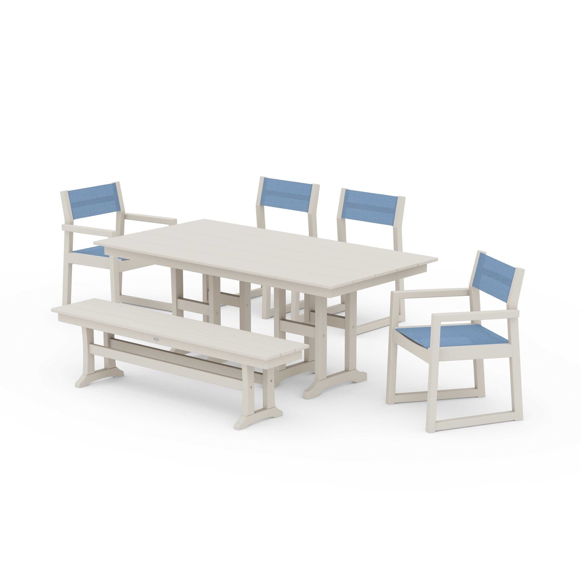 POLYWOOD EDGE Sling 6-Piece Farmhouse Dining Set — Sand / Poolside Sling