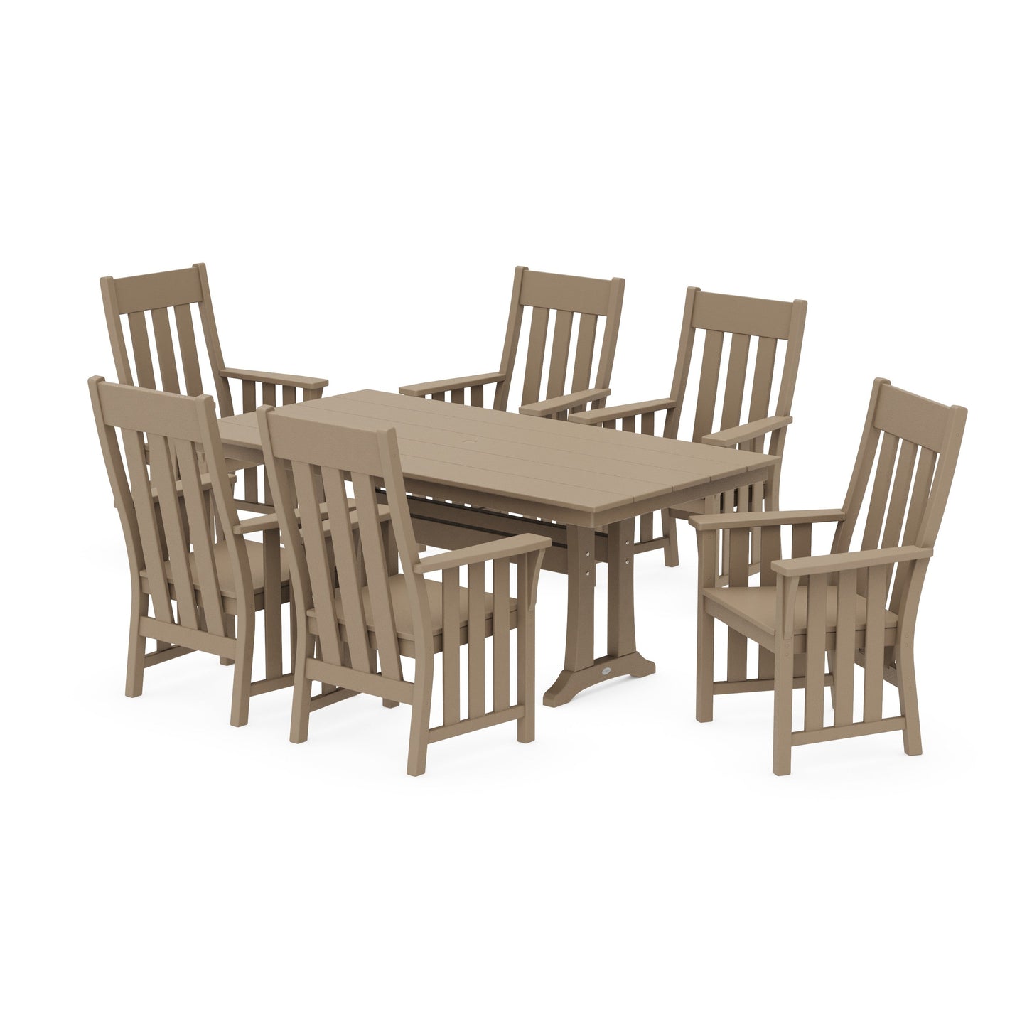 POLYWOOD Acadia Arm Chair 7-Piece Farmhouse Dining Set with Trestle Legs — Vintage Sahara