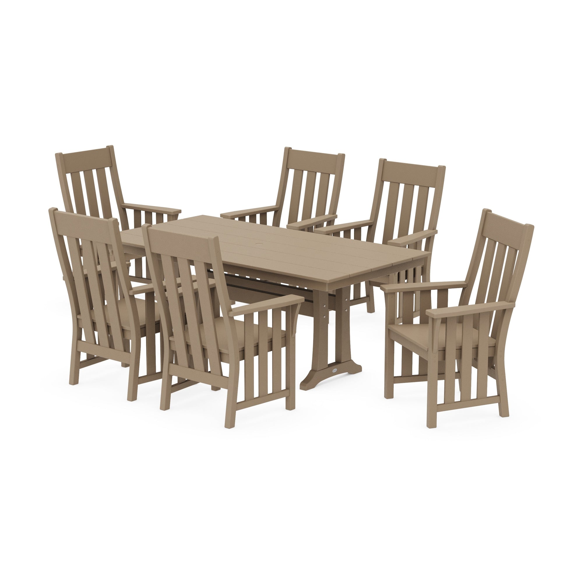 POLYWOOD Acadia Arm Chair 7-Piece Farmhouse Dining Set with Trestle Legs — Vintage Sahara