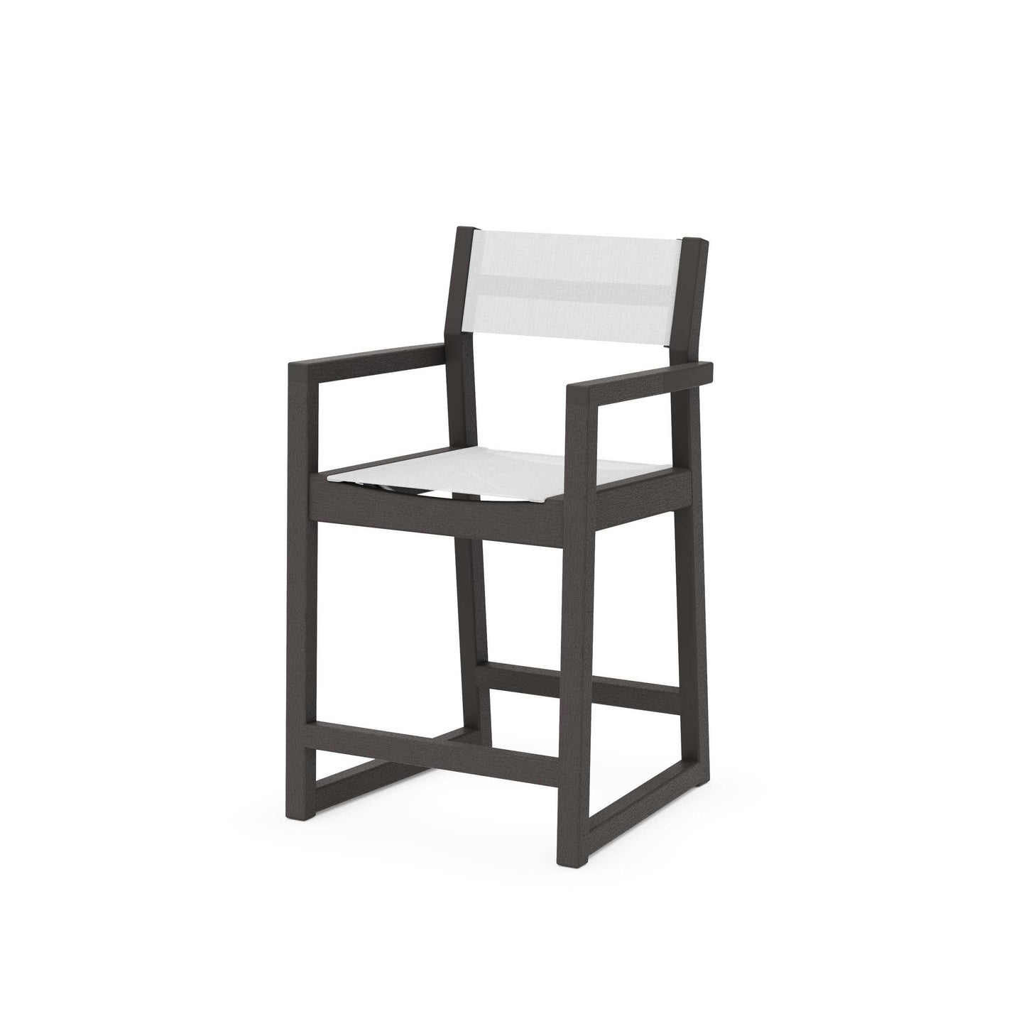 POLYWOOD EDGE Sling Counter Arm Chair — Vintage Coffee / White Sling
