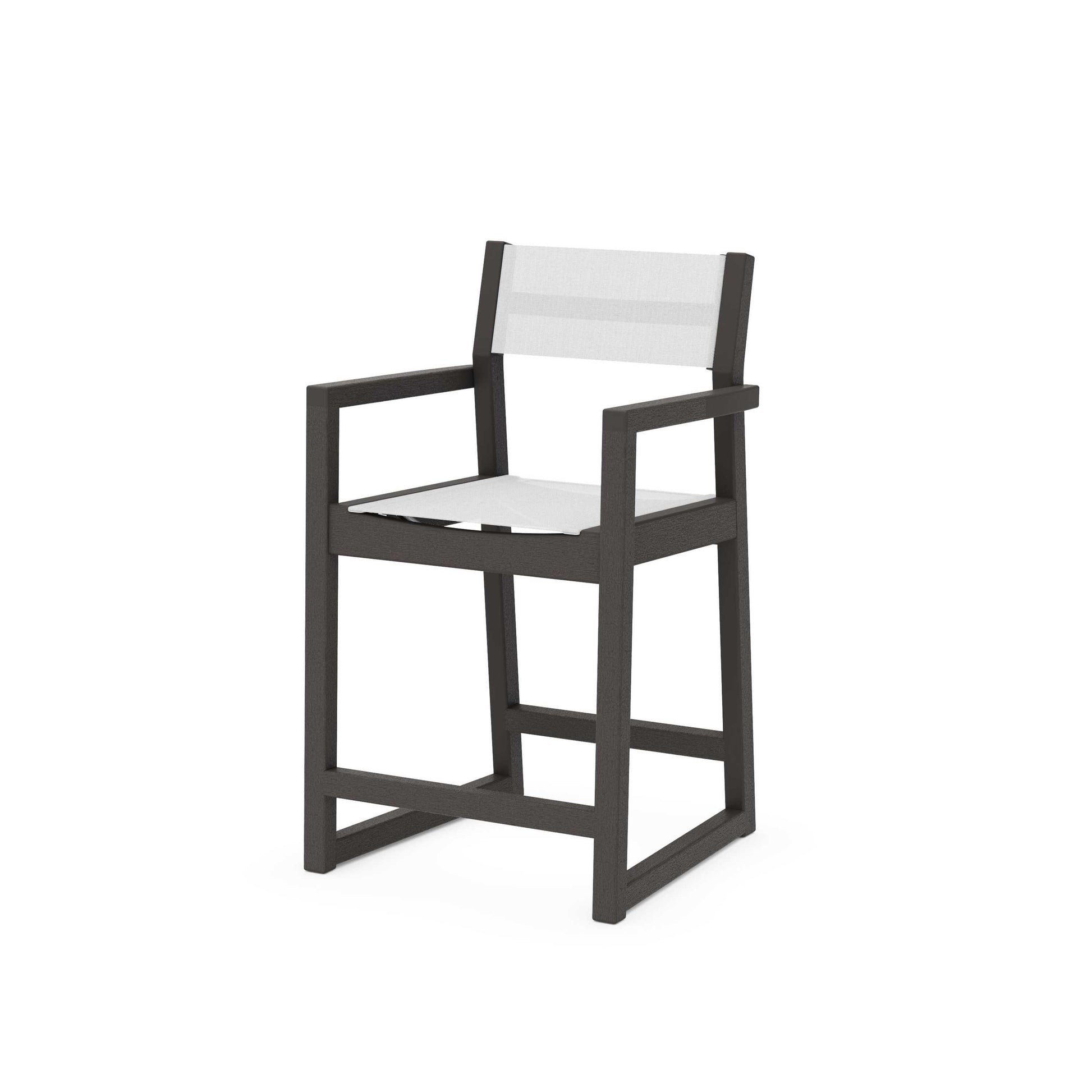 POLYWOOD EDGE Sling Counter Arm Chair — Vintage Coffee / White Sling