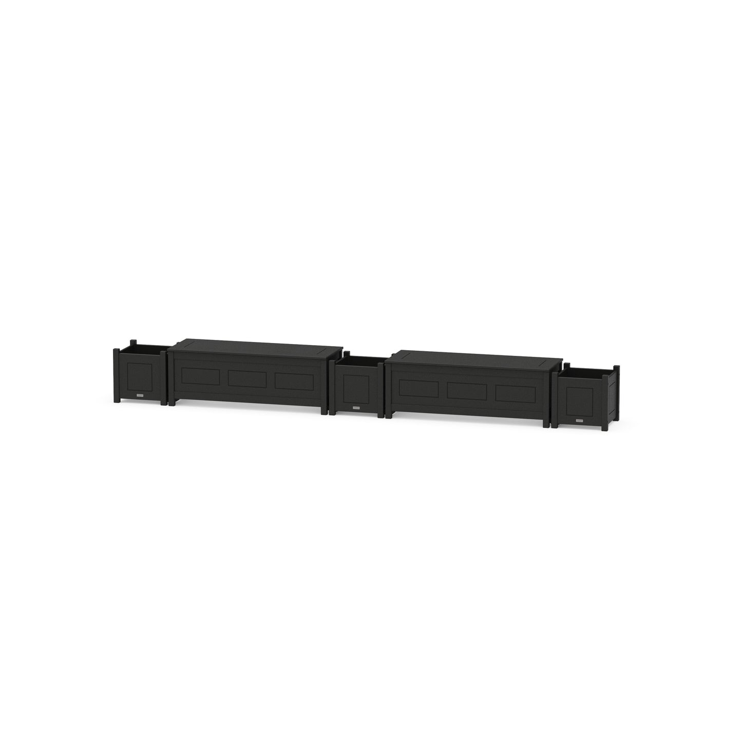 POLYWOOD 48" Country Living Straight Double Planter Storage Bench Set — Black