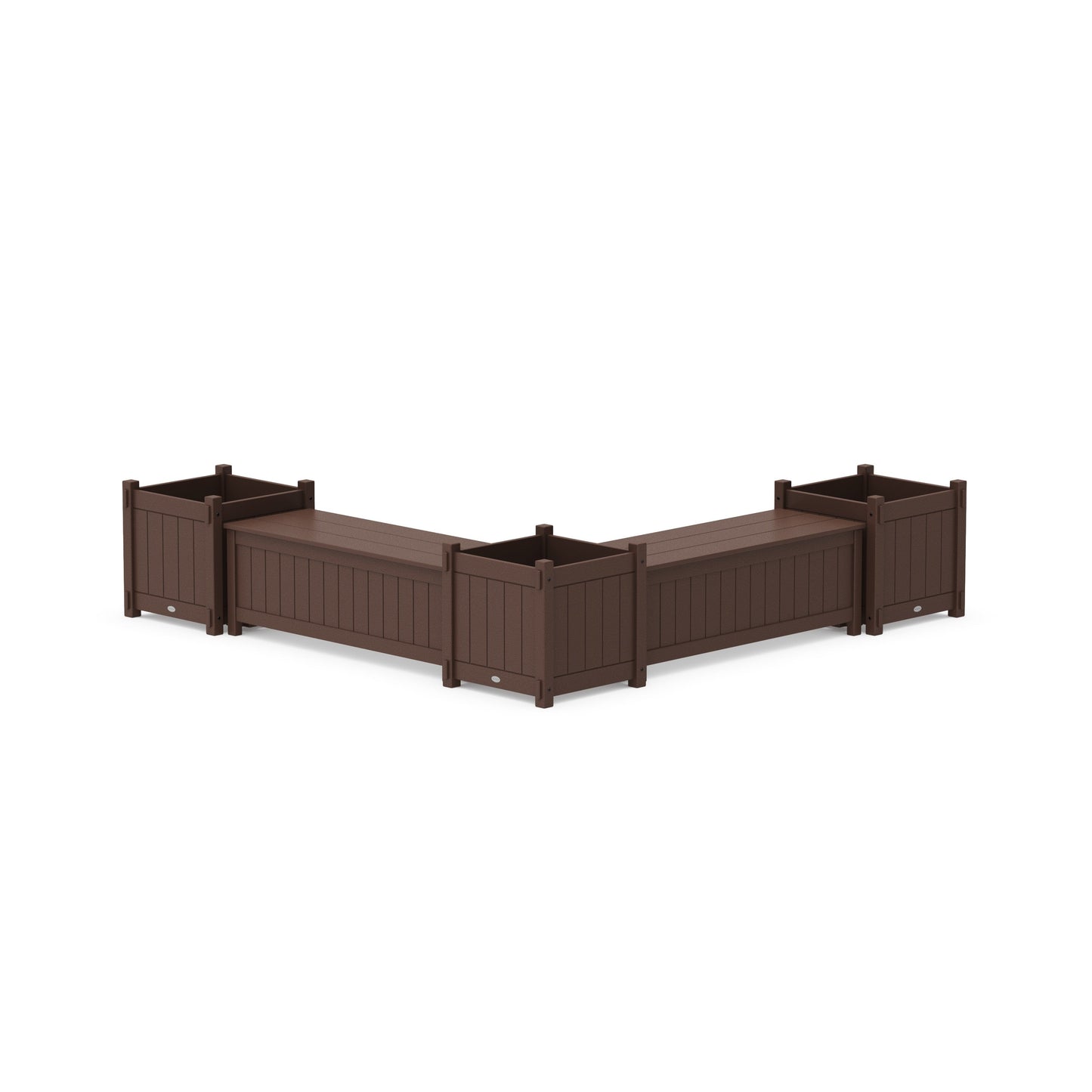 POLYWOOD 48" Vineyard L- Shaped Planter Storage Bench Corner Set- Large — Mahogany