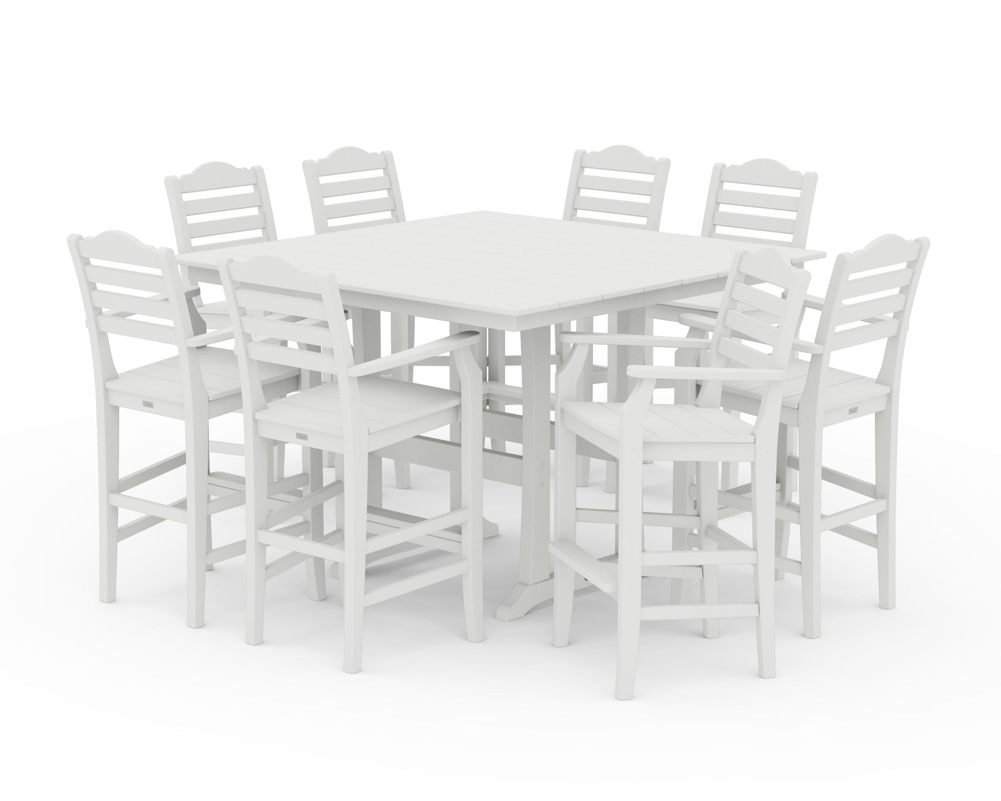 POLYWOOD Savannah 9-Piece Square Farmhouse Bar Set with Trestle Legs — Vintage White