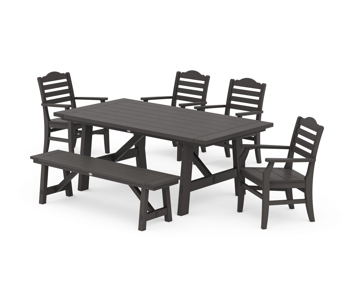 POLYWOOD Savannah 6-Piece Rustic Farmhouse Dining Set with Bench — Vintage Coffee