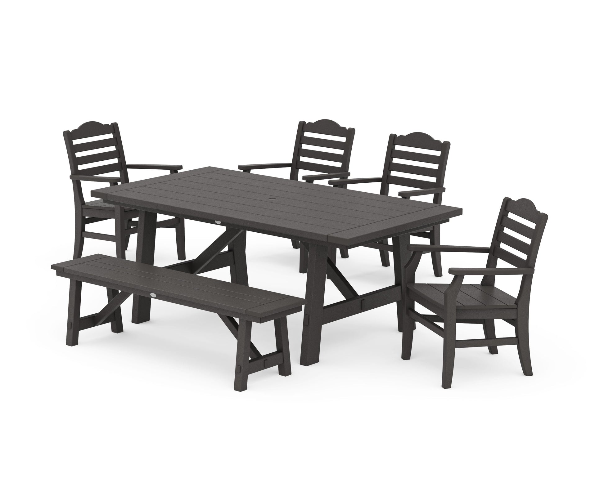 POLYWOOD Savannah 6-Piece Rustic Farmhouse Dining Set with Bench — Vintage Coffee