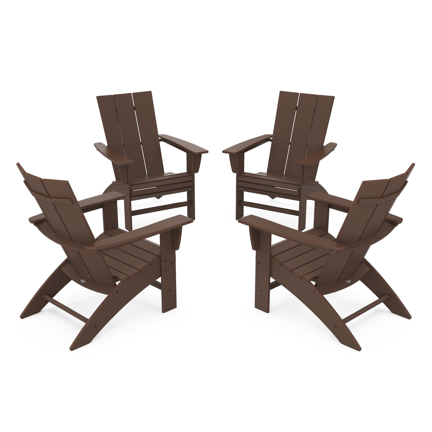 POLYWOOD 4-Piece Modern Curveback Adirondack Conversation Set — Mahogany