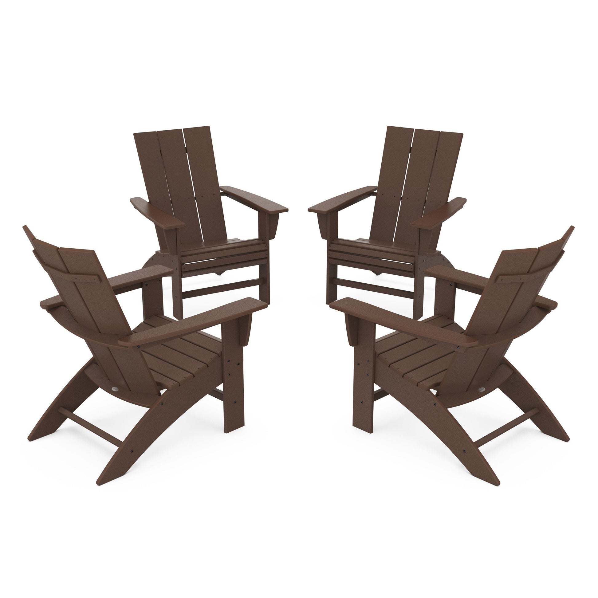 POLYWOOD 4-Piece Modern Curveback Adirondack Conversation Set — Mahogany