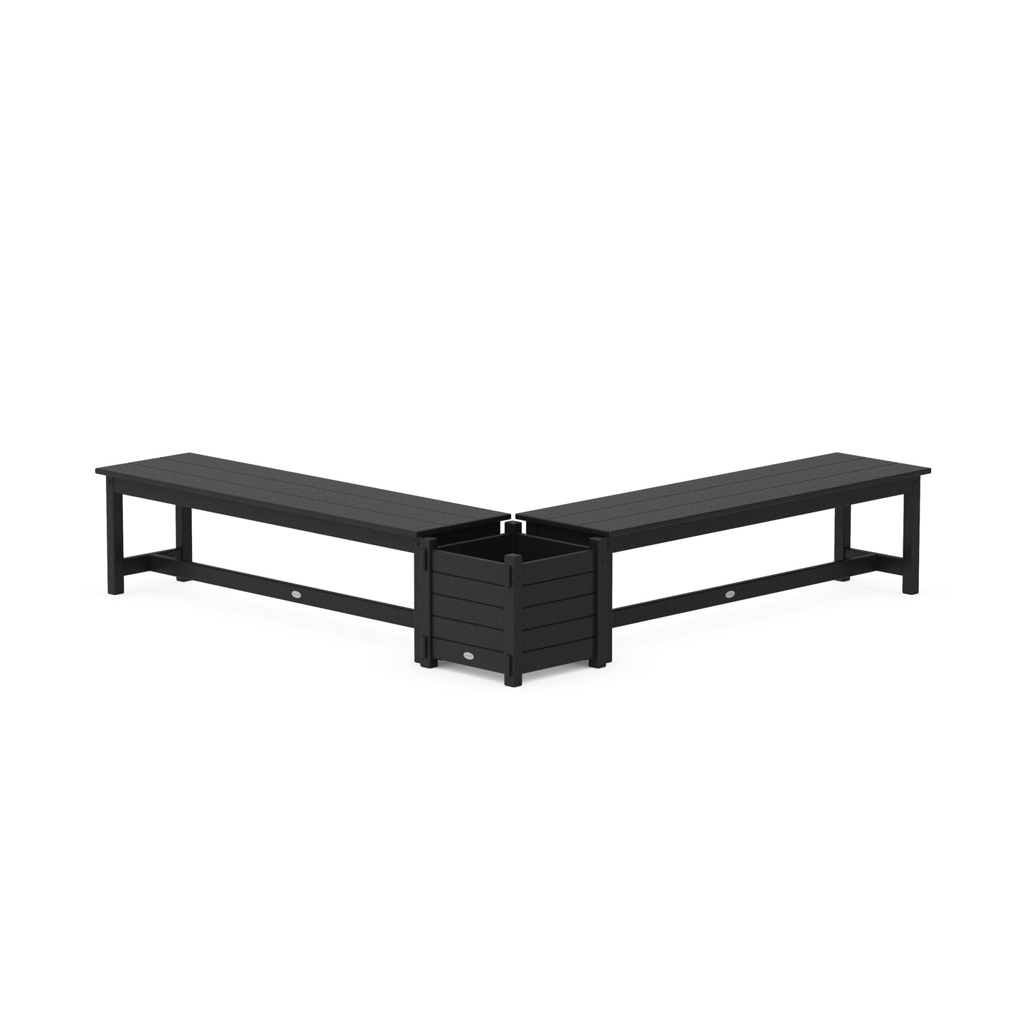 POLYWOOD 60" Nautical L- Shaped Planter Bench Set — Black