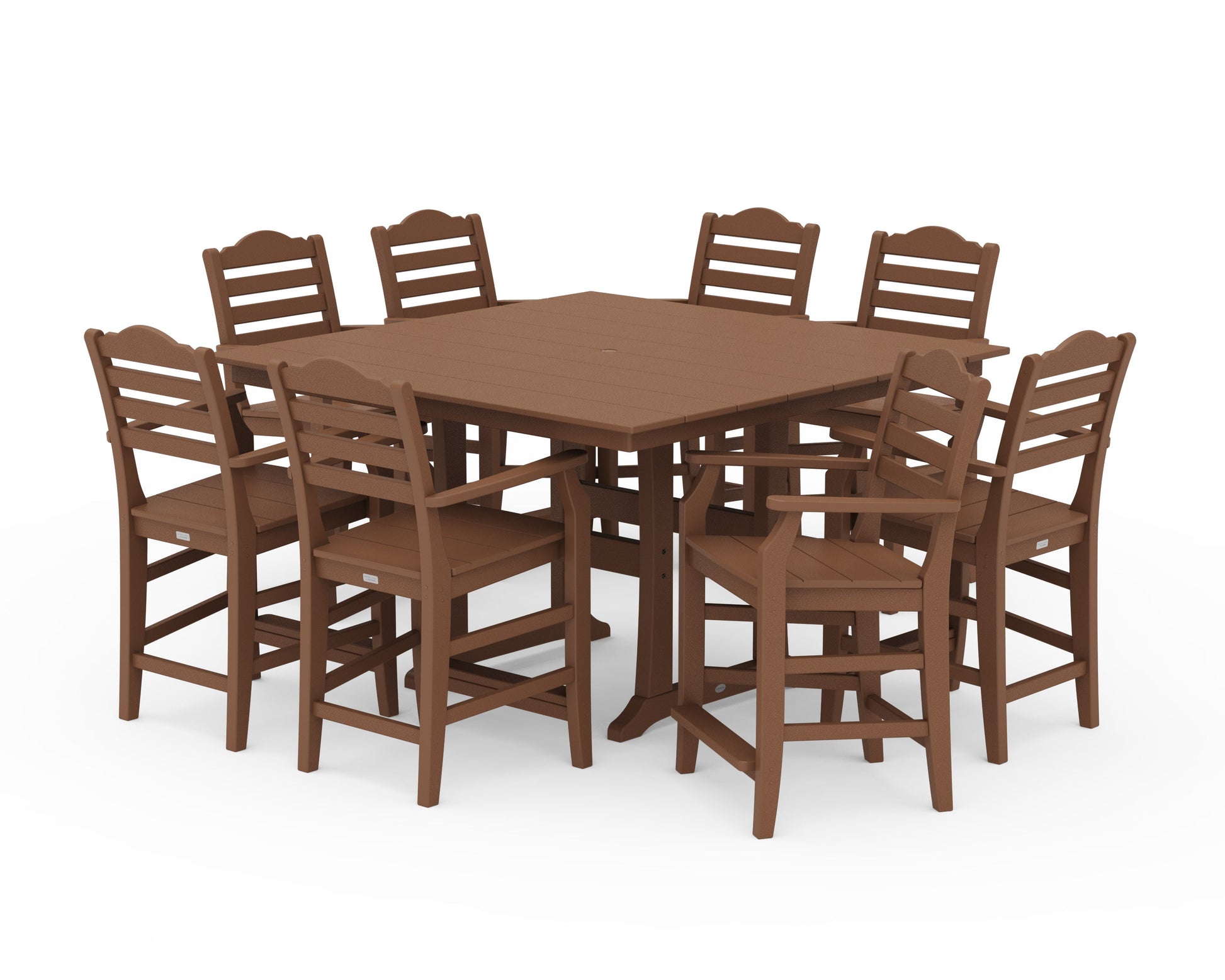 POLYWOOD Savannah 9-Piece Square Farmhouse Counter Set with Trestle Legs — Teak