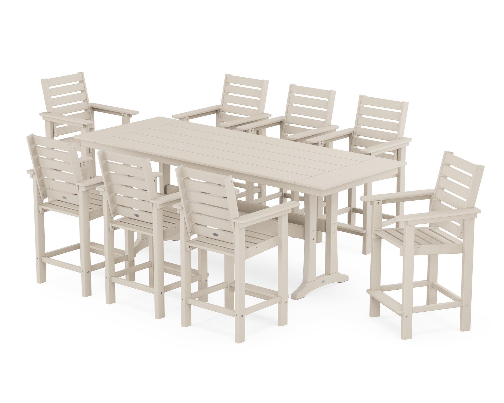POLYWOOD Captain 9-Piece Farmhouse Counter Set with Trestle Legs — Sand