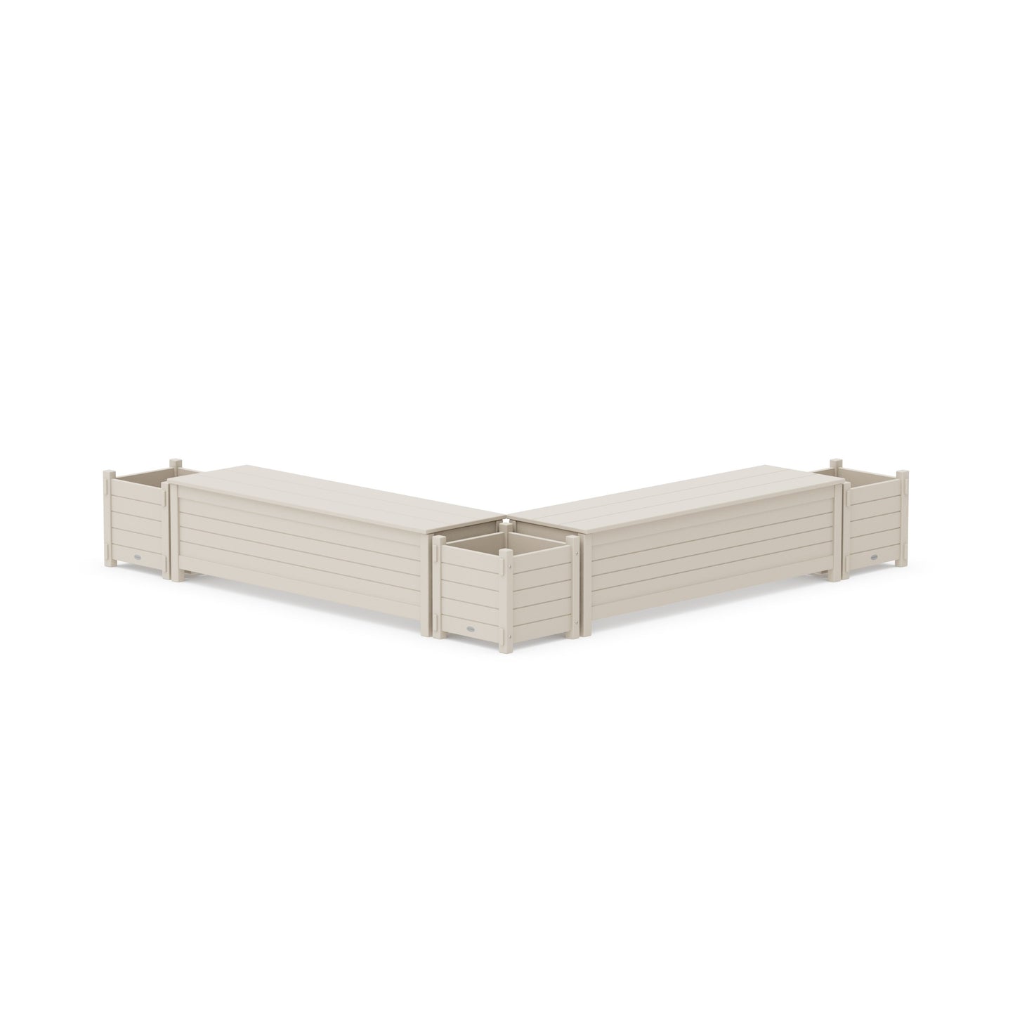 POLYWOOD 60" Nautical L- Shaped Planter Storage Bench Corner Set — Sand
