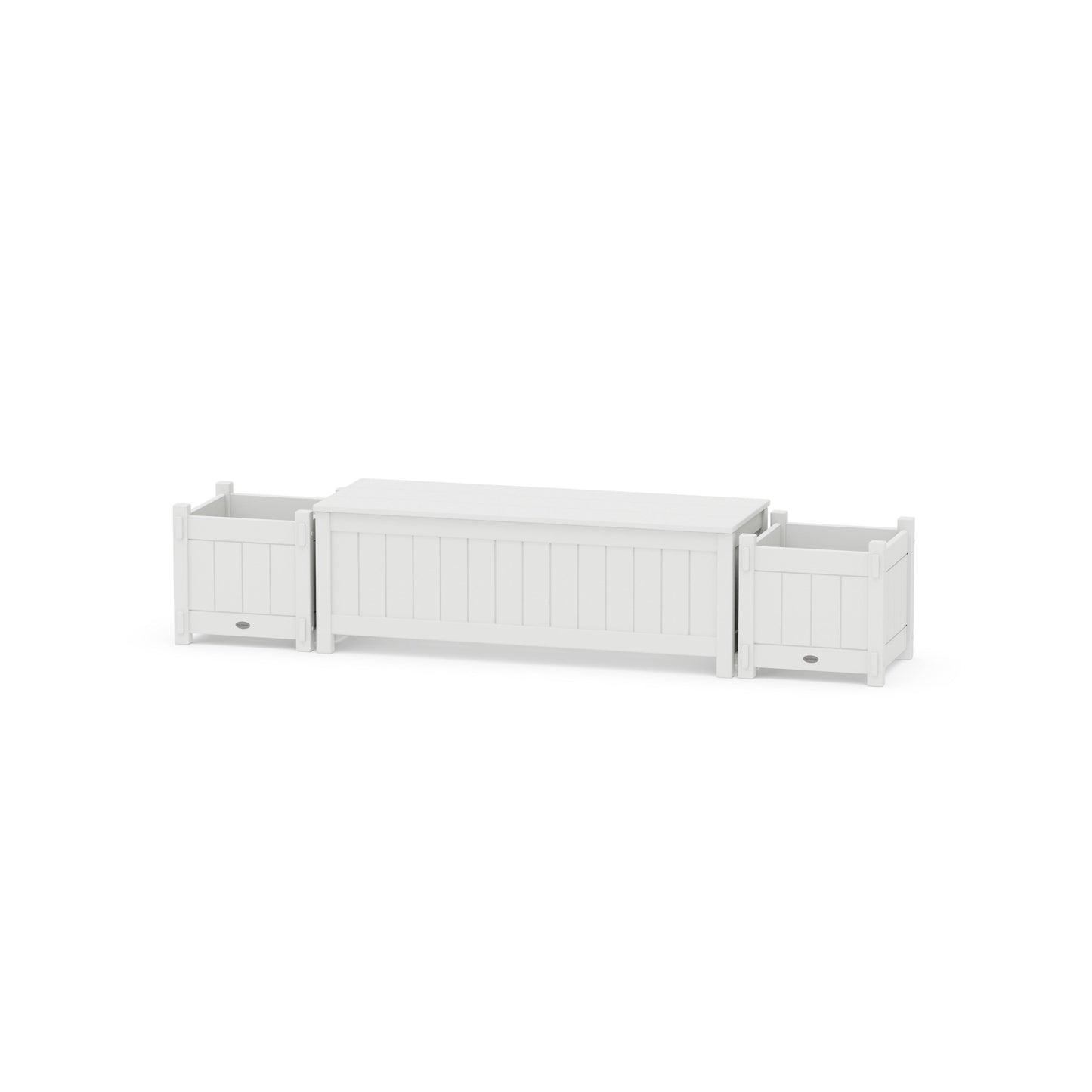 POLYWOOD 48" Vineyard Straight Planter Storage Bench Set — White