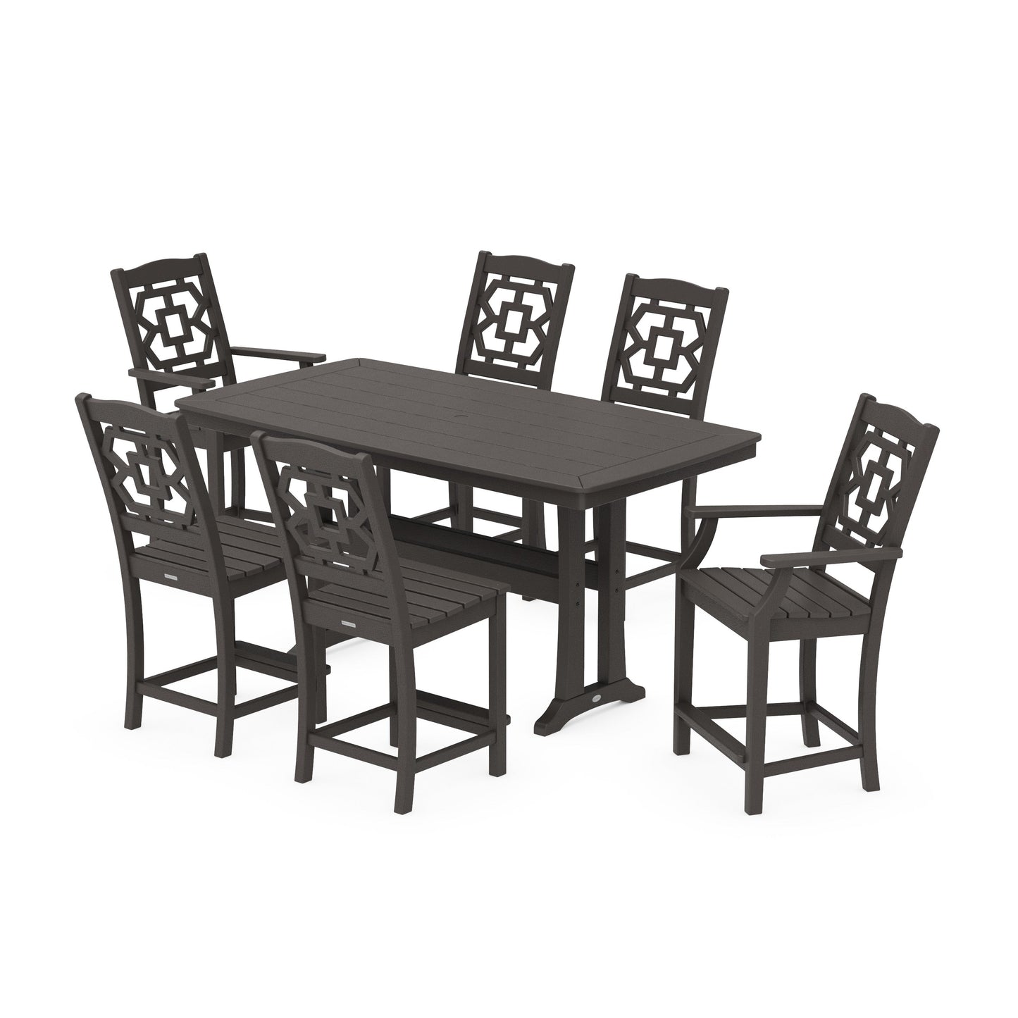 POLYWOOD Chinoiserie 7-Piece Counter Set with Trestle Legs — Vintage Coffee
