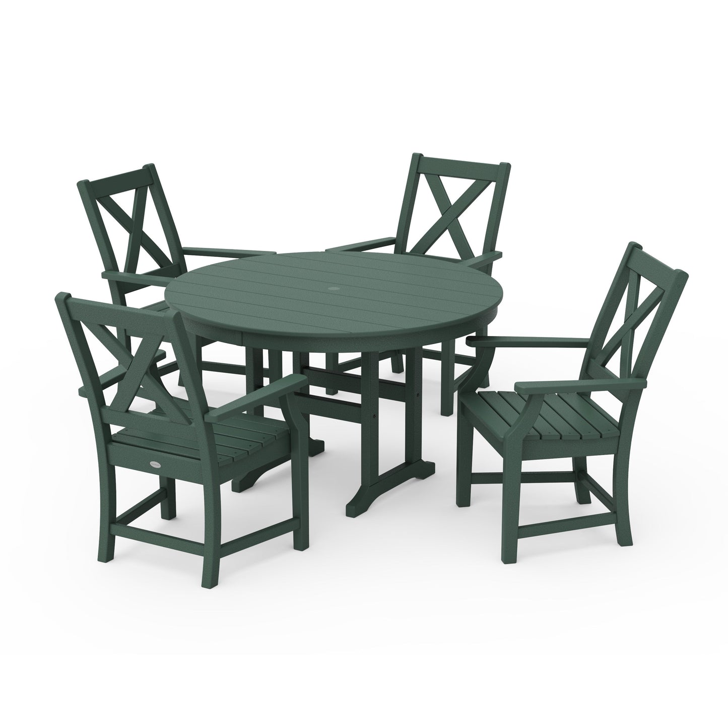POLYWOOD Braxton 5-Piece Round Farmhouse Dining Set — Green