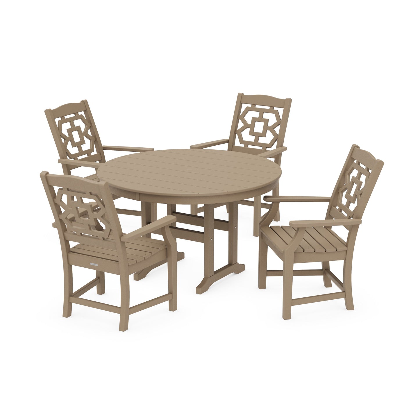 POLYWOOD Chinoiserie 5-Piece Round Farmhouse Dining Set — Vintage Sahara