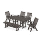 POLYWOOD Vineyard Folding Chair 6-Piece Farmhouse Dining Set with Bench — Vintage Coffee