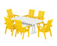 POLYWOOD Modern Curveback Adirondack 7-Piece Dining Set with Trestle Legs — Lemon / White