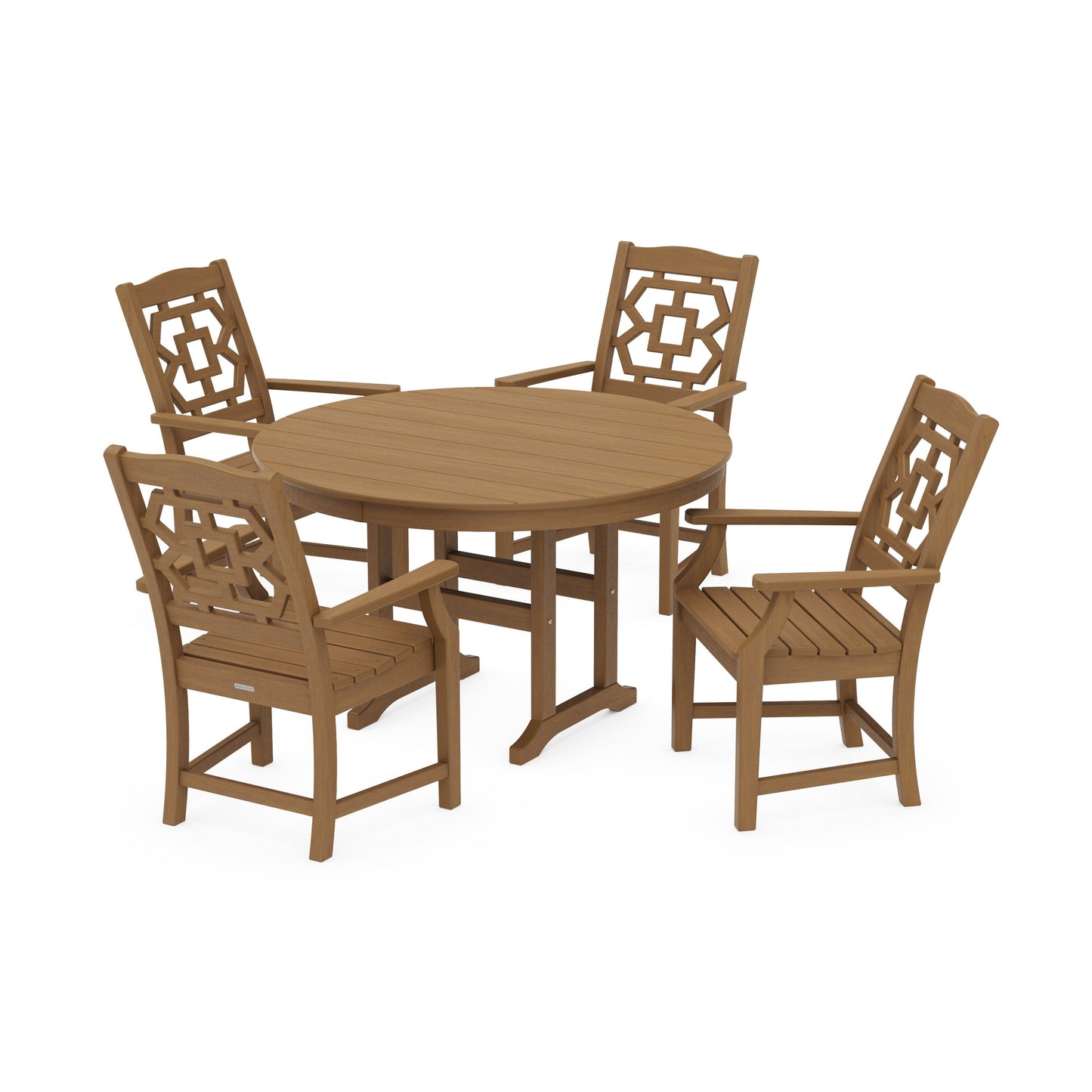 POLYWOOD Chinoiserie 5-Piece Round Farmhouse Dining Set — Natural