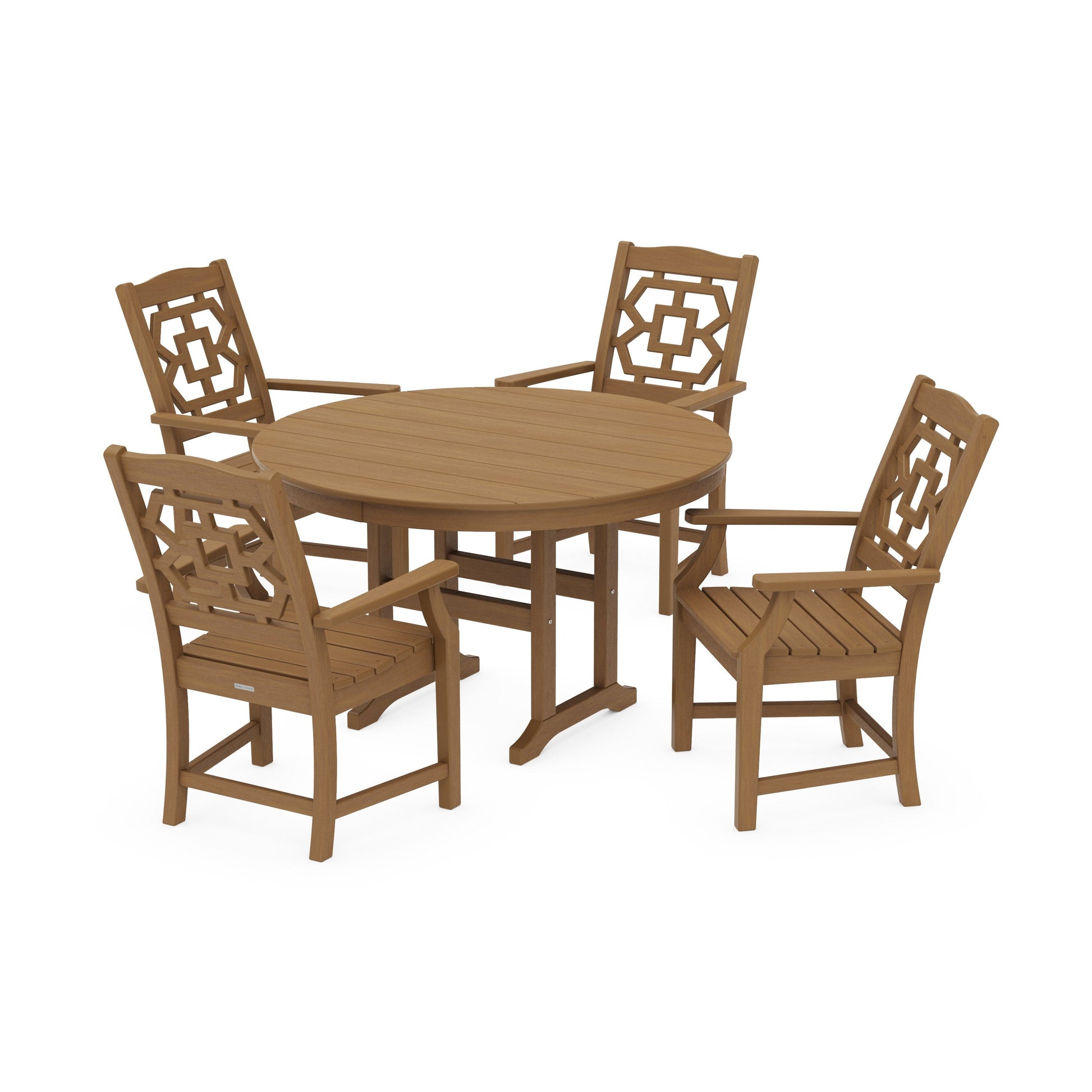 POLYWOOD Chinoiserie 5-Piece Round Farmhouse Dining Set — Natural