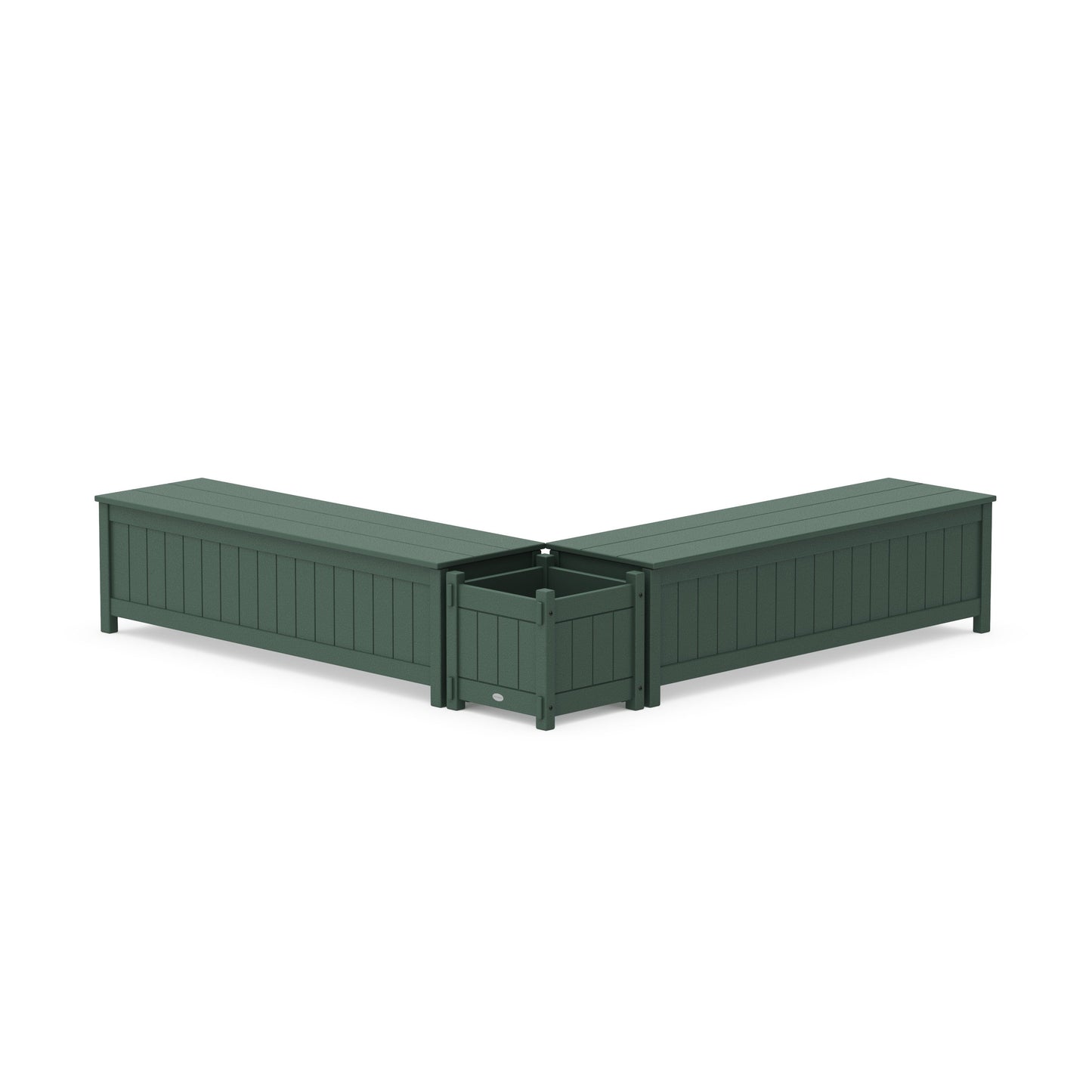 POLYWOOD 60" Vineyard L- Shaped Planter Storage Bench Set — Green