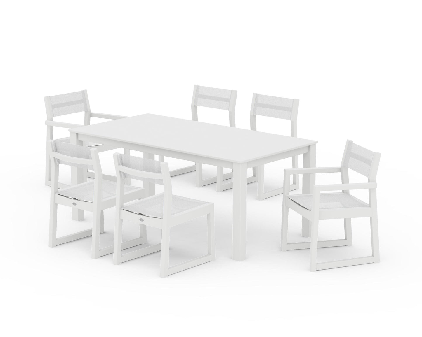 POLYWOOD EDGE Sling 7-Piece Parsons Dining Set — White / White Sling