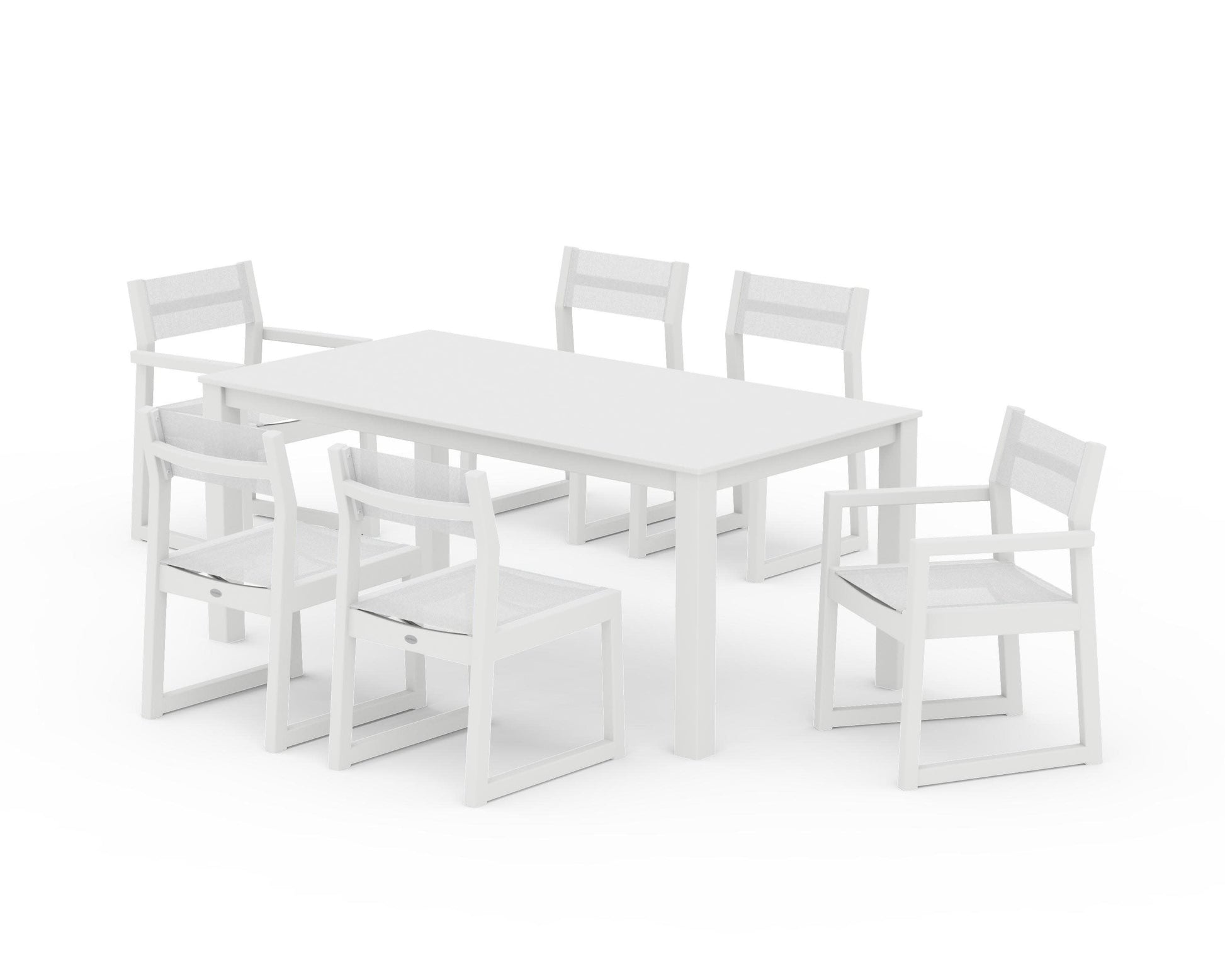 POLYWOOD EDGE Sling 7-Piece Parsons Dining Set — White / White Sling