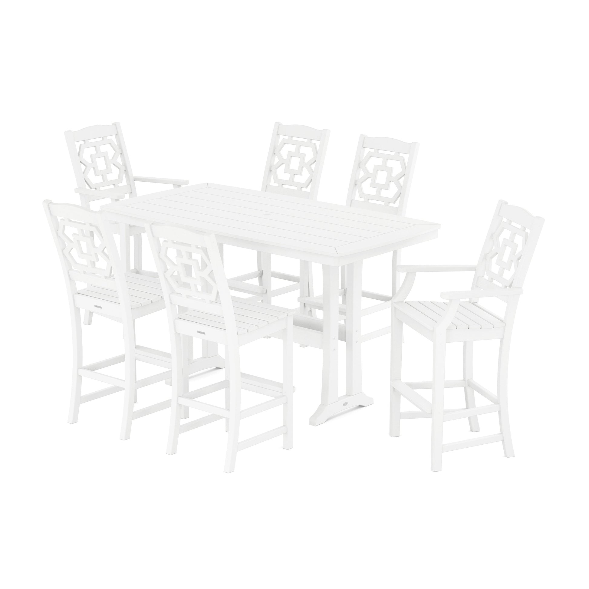 POLYWOOD Chinoiserie 7-Piece Bar Set with Trestle Legs — White