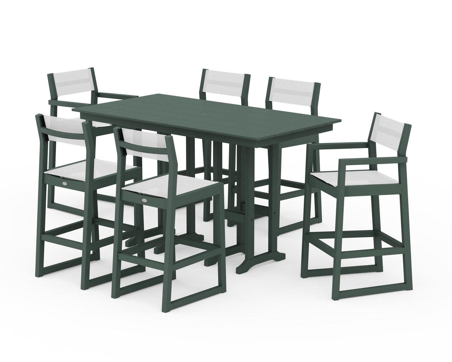 POLYWOOD EDGE Sling 7-Piece Farmhouse Bar Set — Green / White Sling