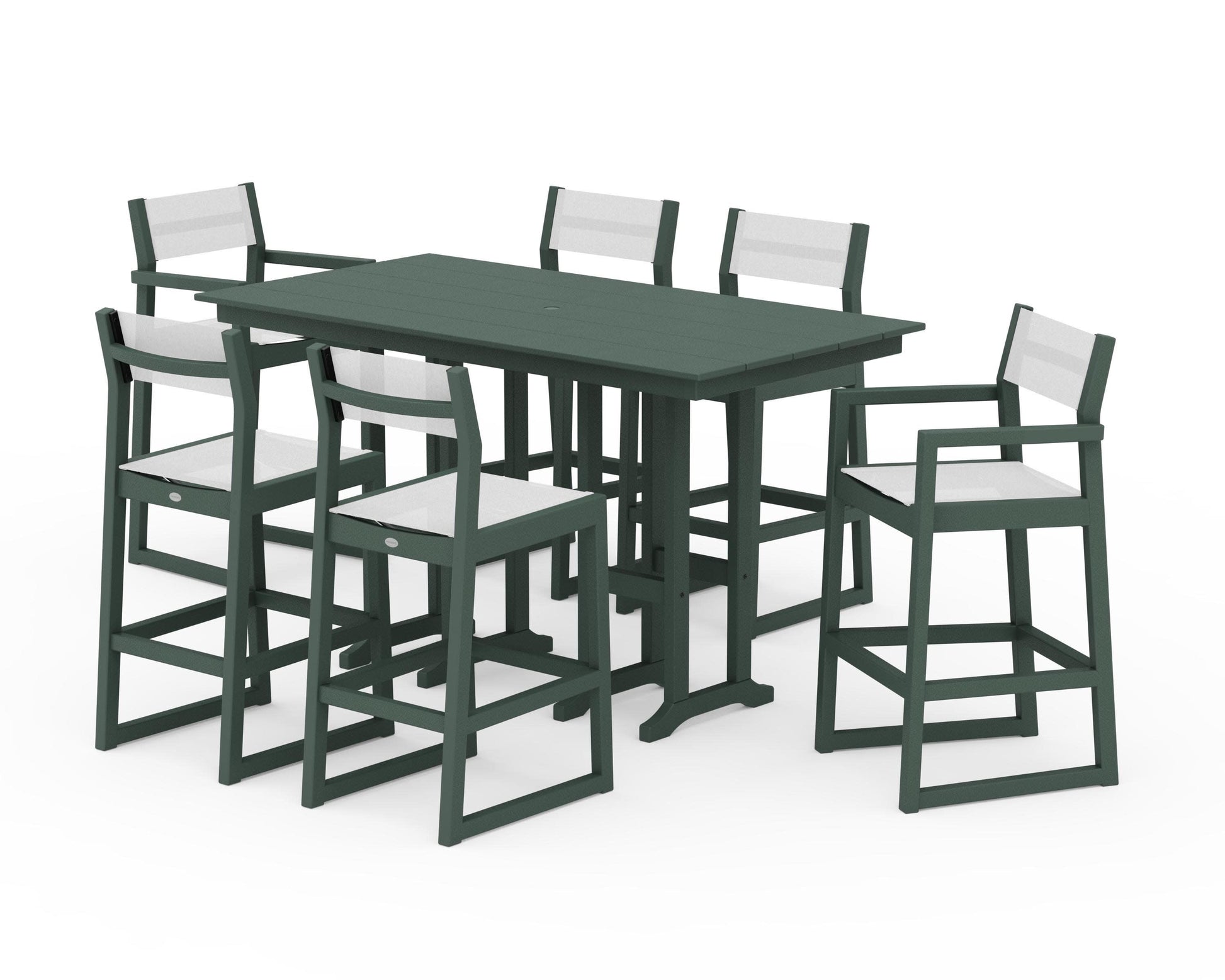POLYWOOD EDGE Sling 7-Piece Farmhouse Bar Set — Green / White Sling