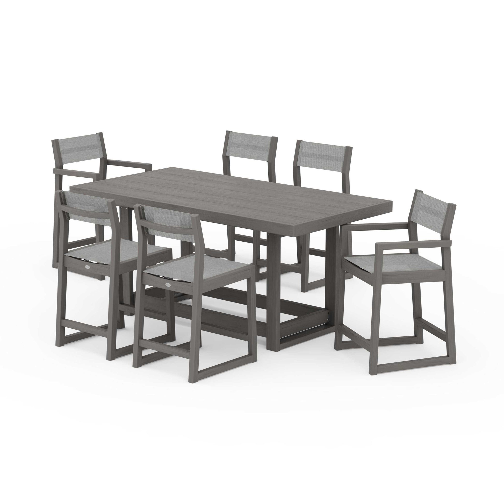 POLYWOOD EDGE Sling 7-Piece Counter Table Set — Driftwood / Metallic Sling