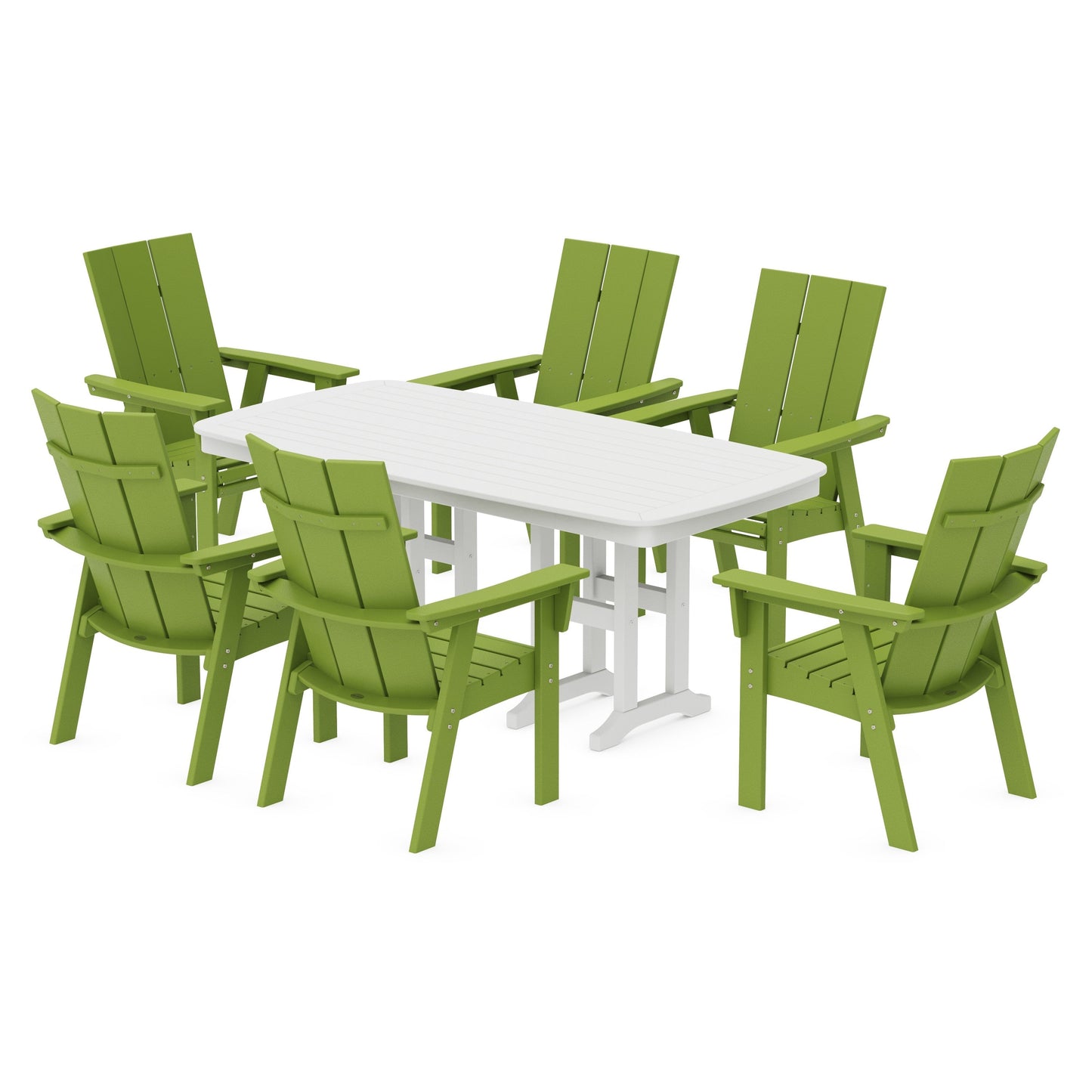 POLYWOOD Modern Curveback Adirondack 7-Piece Dining Set — Lime / White