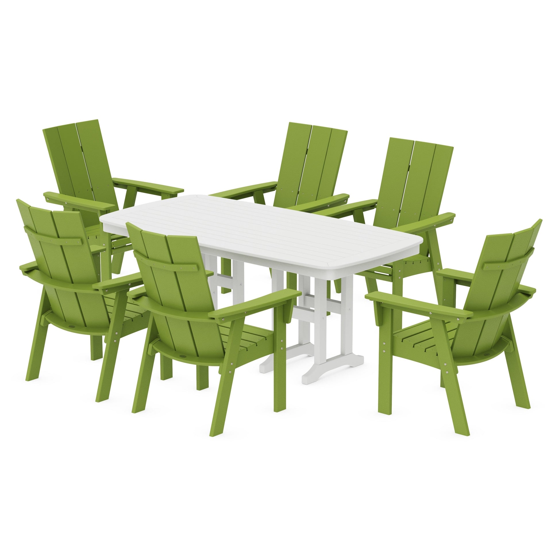 POLYWOOD Modern Curveback Adirondack 7-Piece Dining Set — Lime / White
