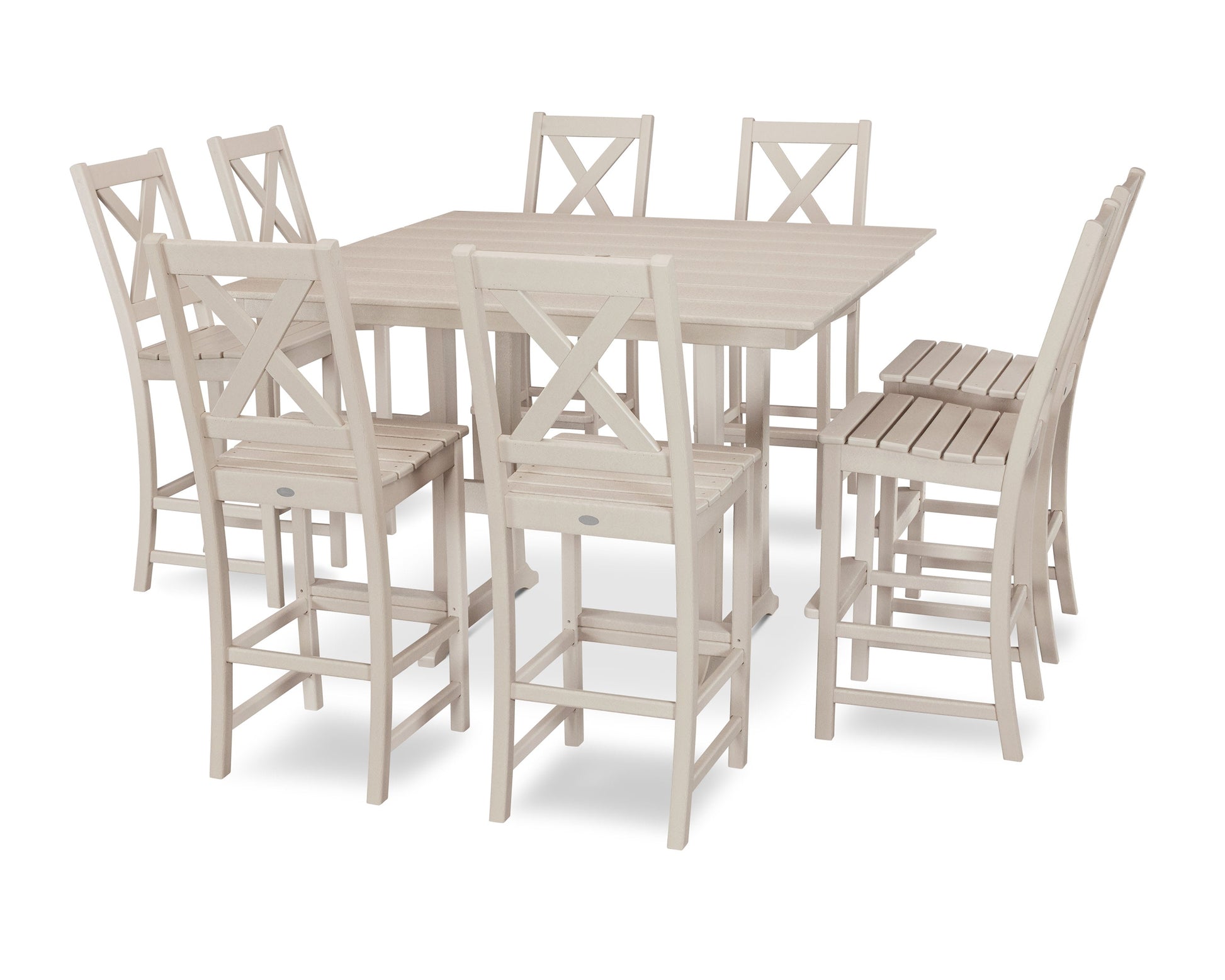 POLYWOOD Braxton 9-Piece Farmhouse Trestle Bar Set — Sand