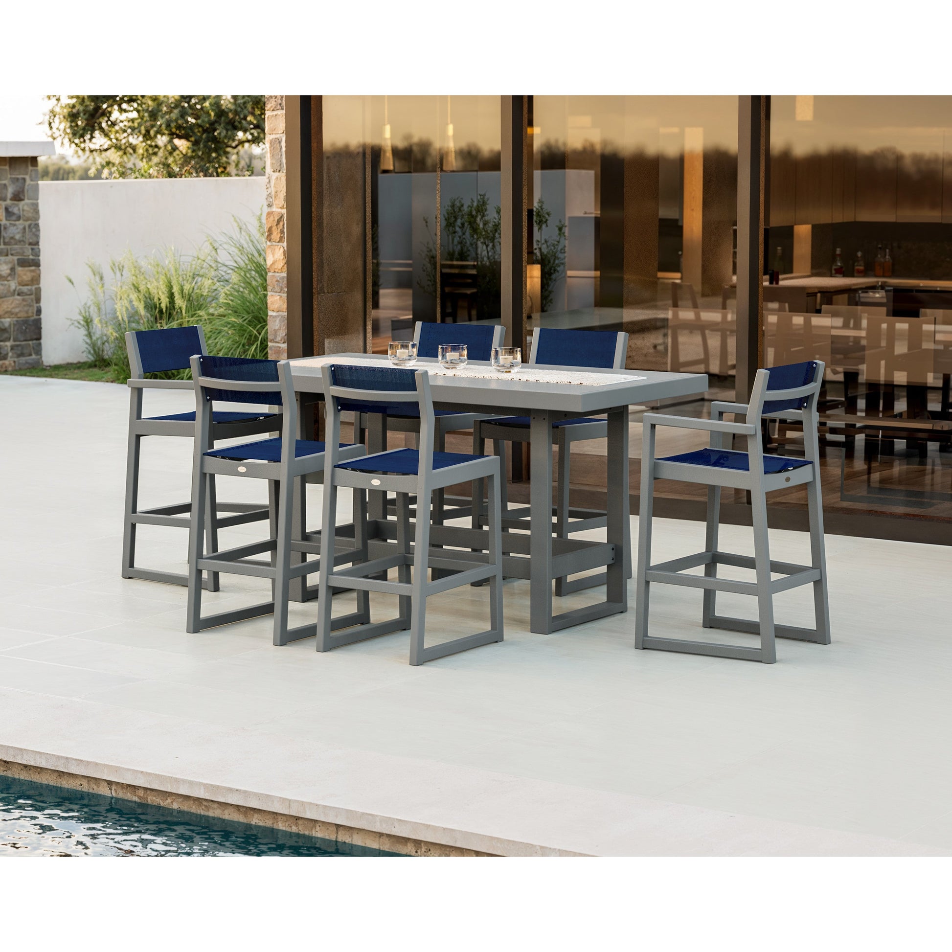 POLYWOOD EDGE Sling 7-Piece Bar Table Set