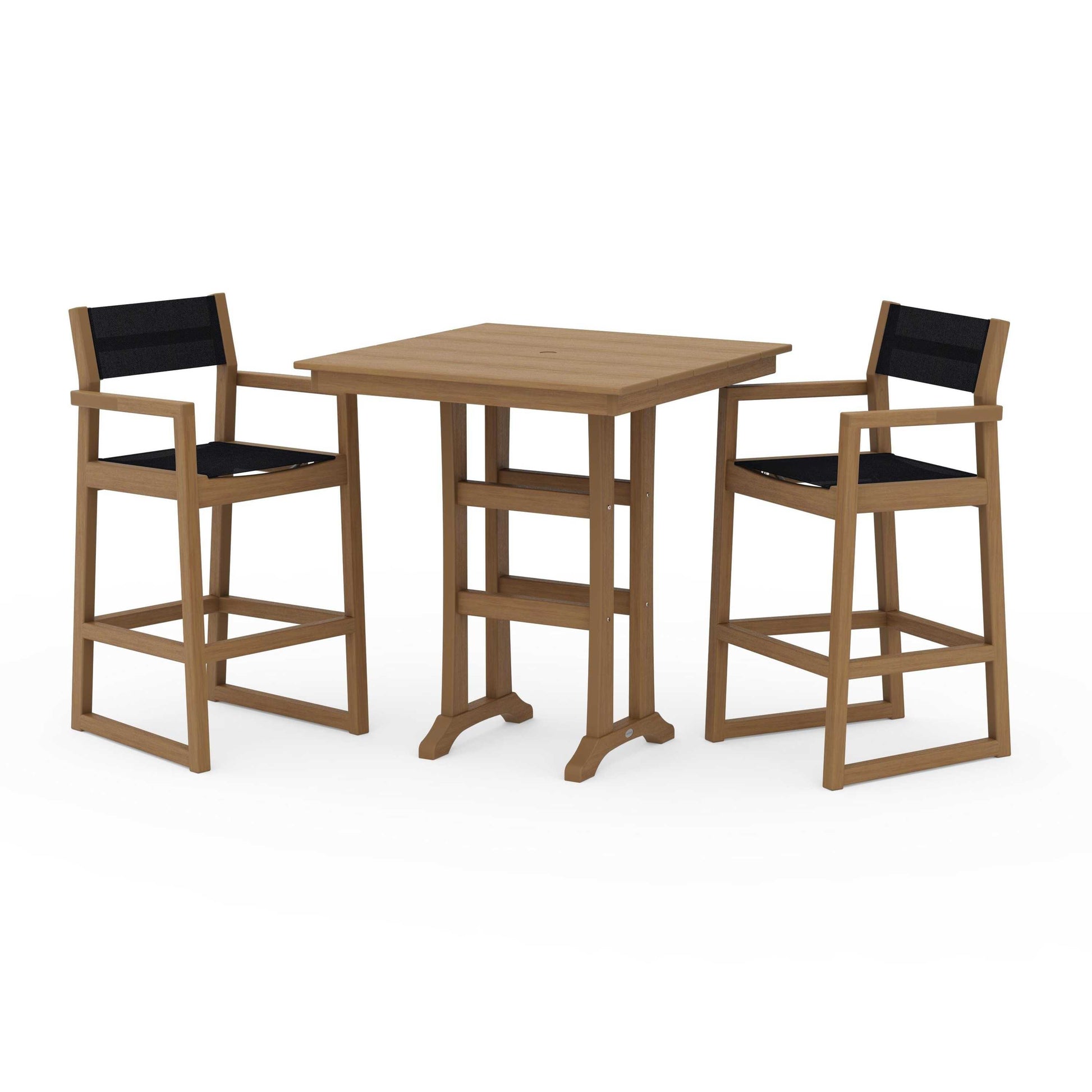POLYWOOD EDGE Sling Arm Chair 3-Piece Farmhouse Bar Set with Trestle Legs — Natural / Black Sling