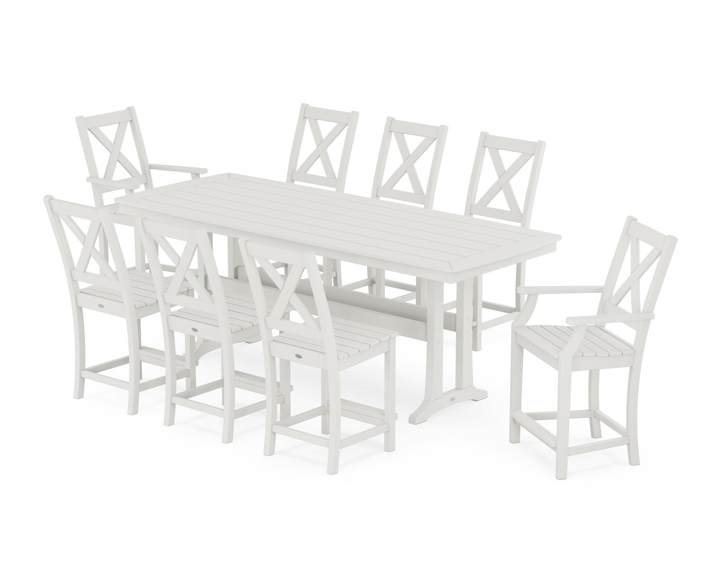 POLYWOOD Braxton 9-Piece Counter Set with Trestle Legs — Vintage White