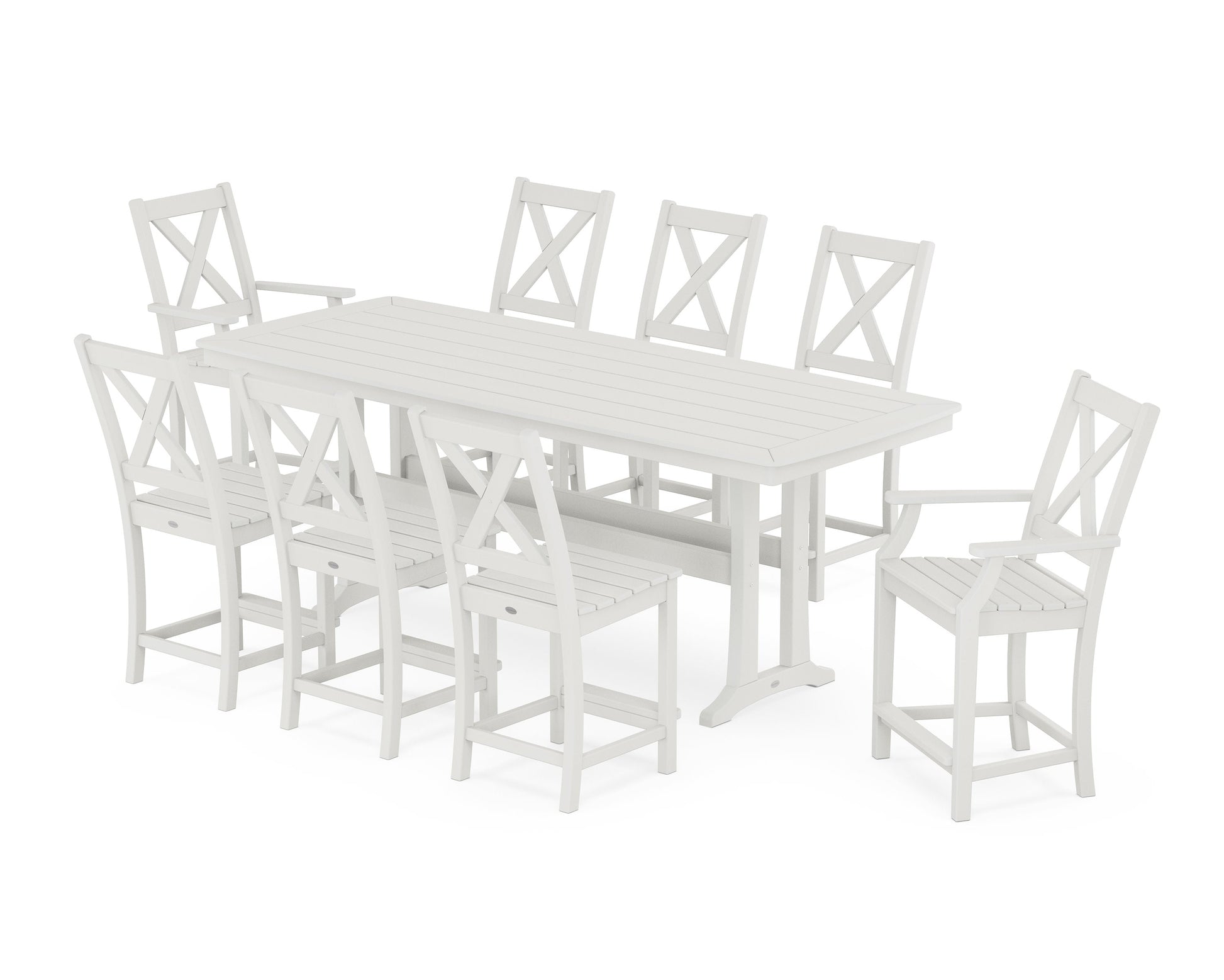 POLYWOOD Braxton 9-Piece Counter Set with Trestle Legs — Vintage White